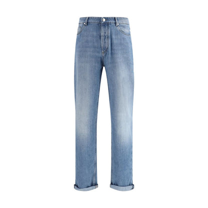 Brunello Cucinelli Light Blue Cotton Straight-Leg Jeans