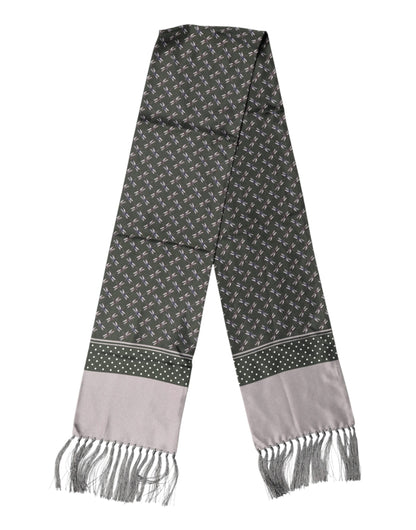 Dolce & Gabbana Gray Patterned Fringes Neck Foulard Scarf