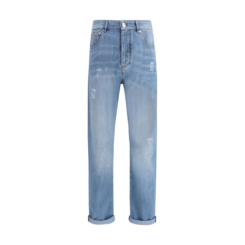 Brunello Cucinelli Light Blue Cotton Relaxed Fit Jeans