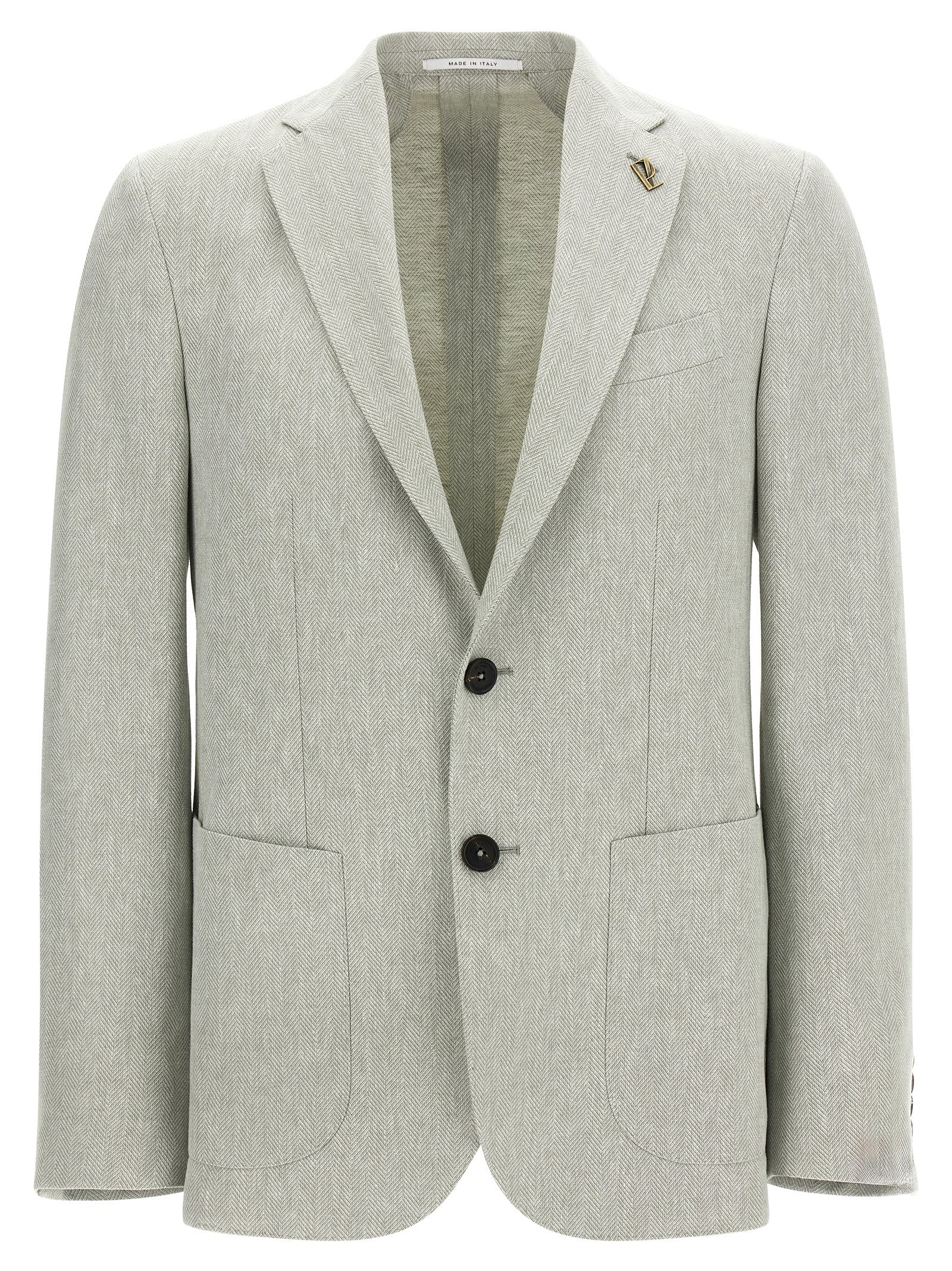 Pal Zileri Brera Blazer Lichtgrijs Linnenmix Chevron Single-Breasted