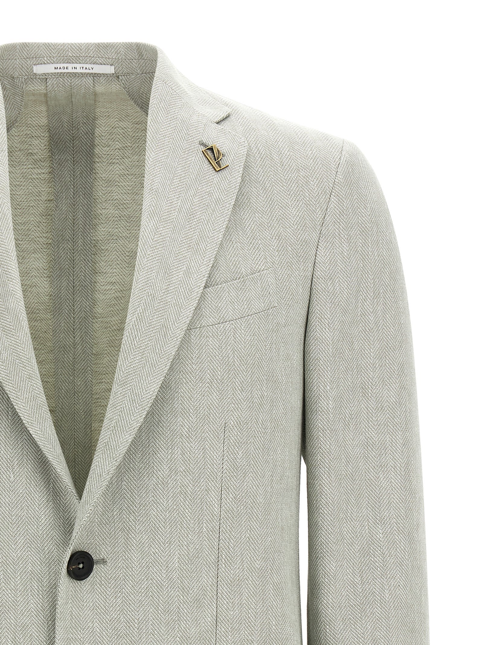 Pal Zileri Brera Single-Breasted Linen Blazer Light Grey Chevron Jackets Pal Zileri