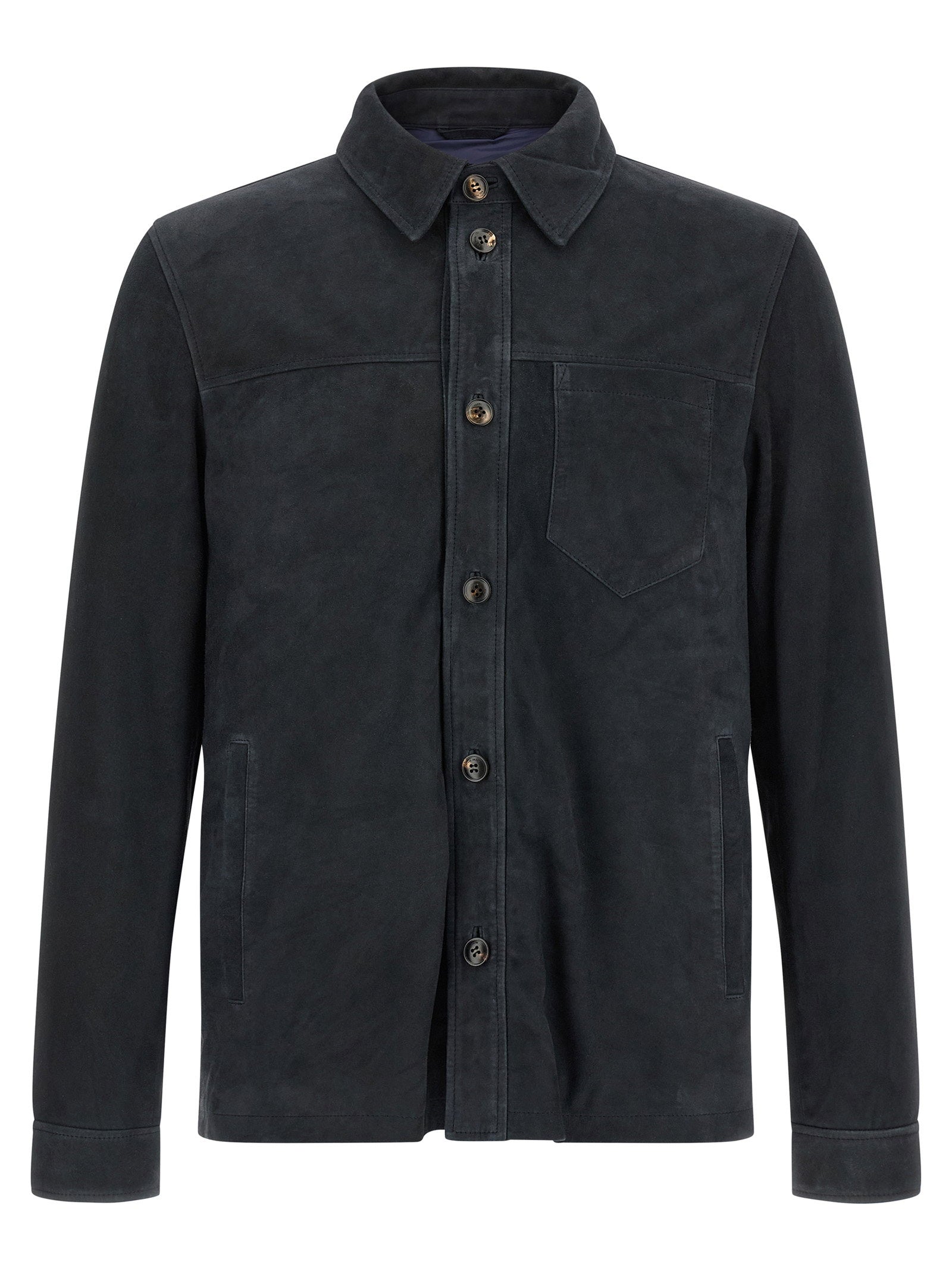 Pal Zileri suède overshirt in blauw, vooraanzicht