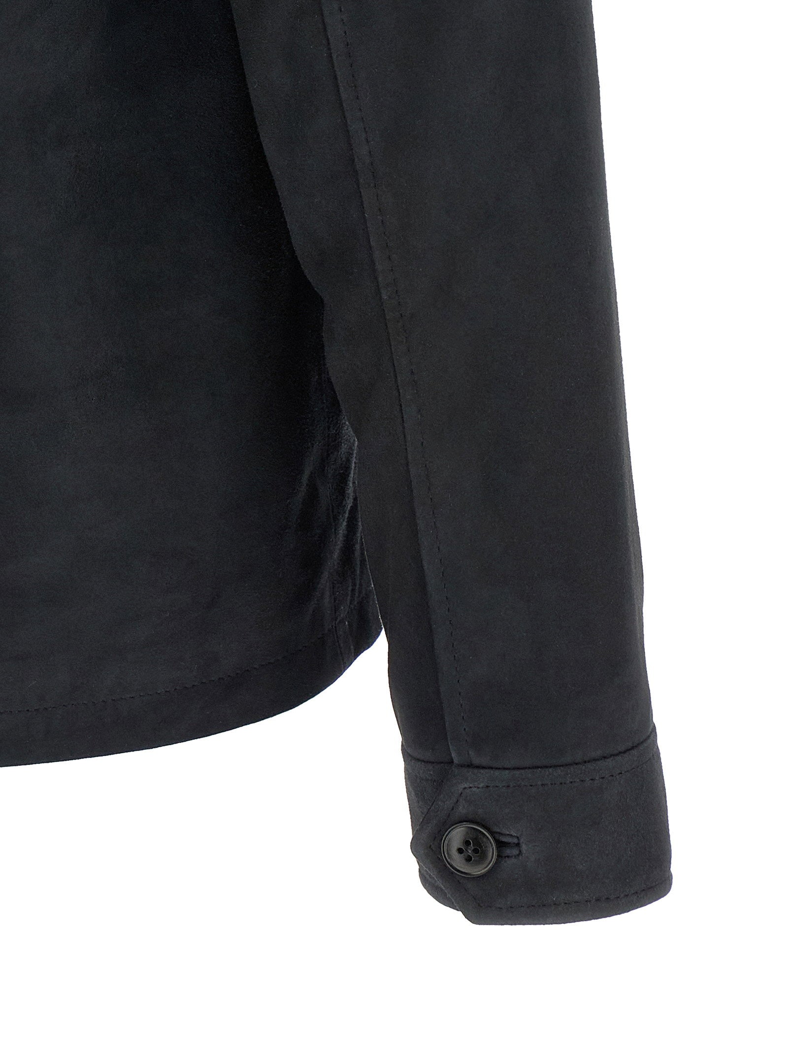 Zijaanzicht van de blauwe Pal Zileri suède overshirt