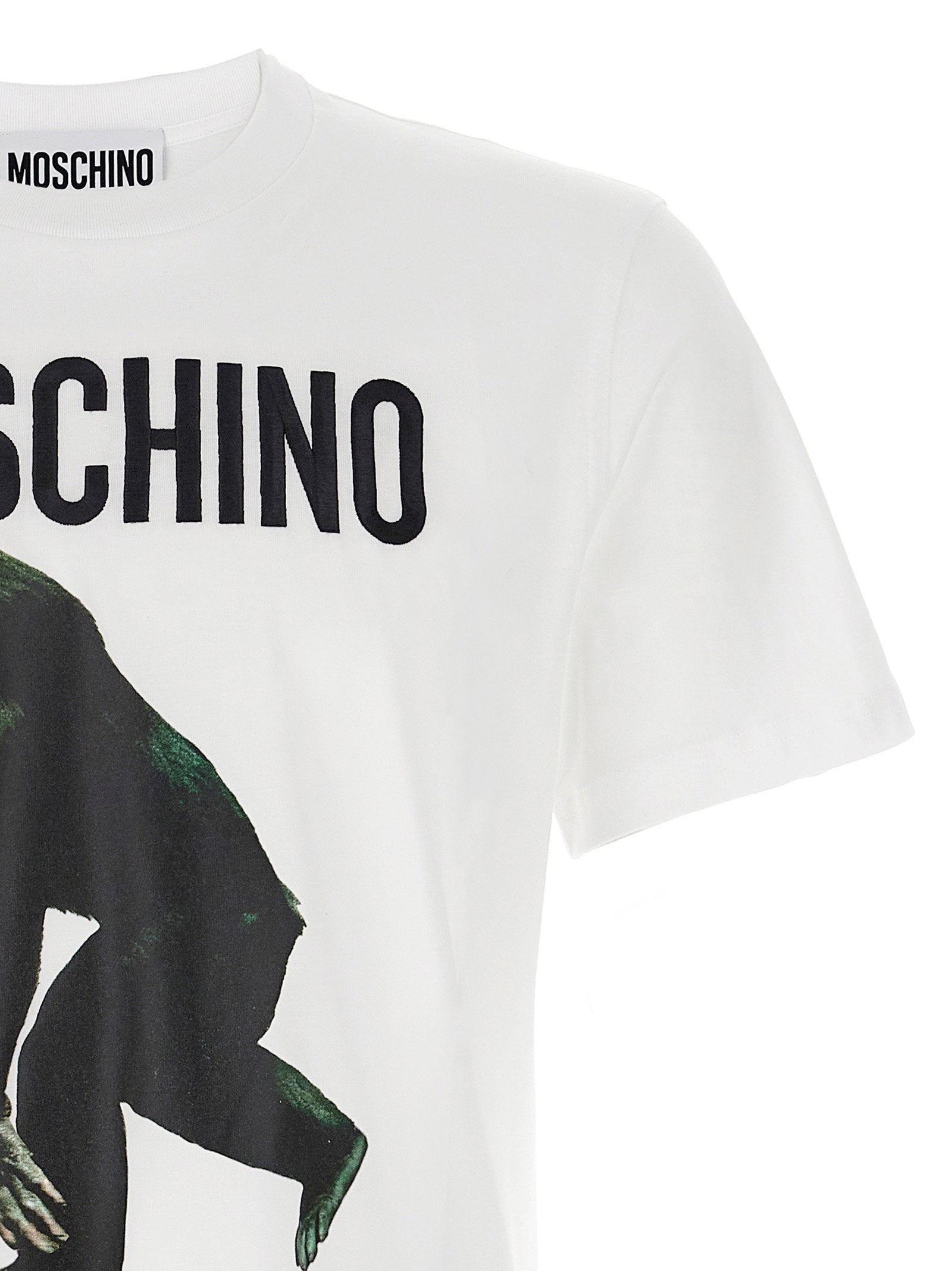 Moschino Logo Embroidery Jersey T-shirt wit, achteraanzicht