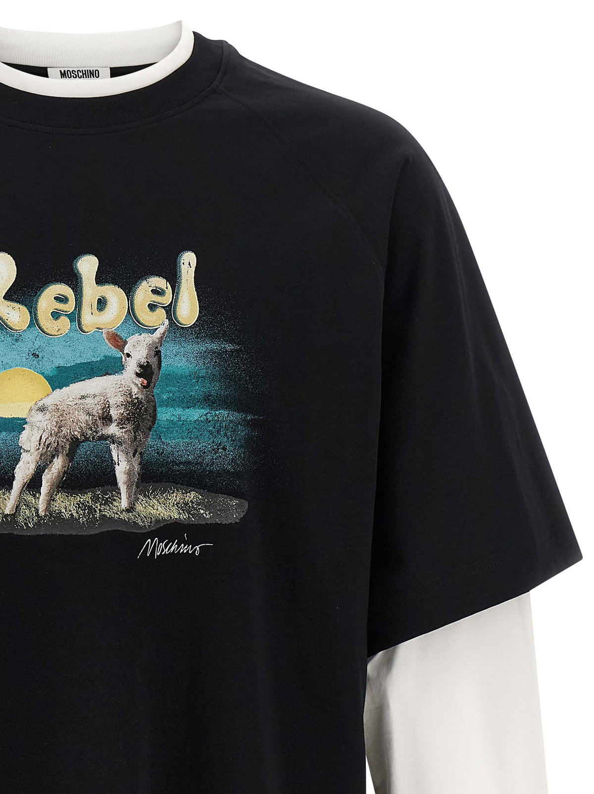 Moschino Double Layer Rebel T-shirt Zwart-thumbmail-3