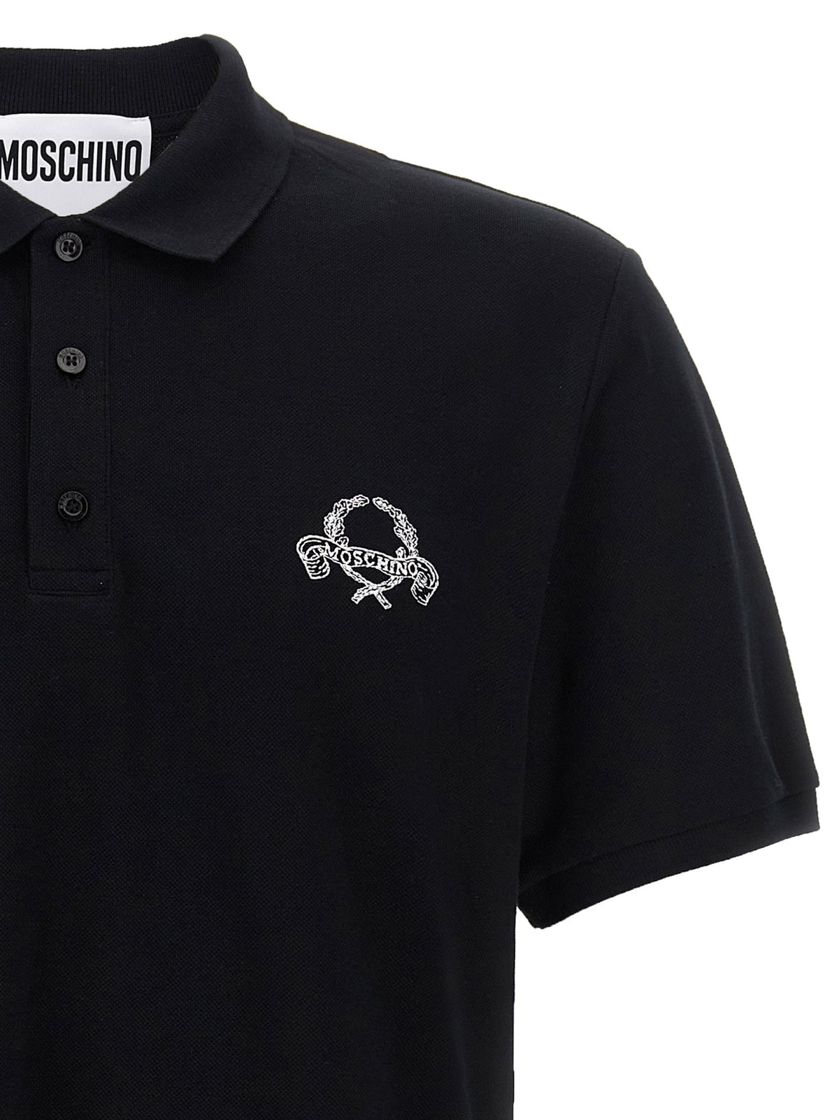 Moschino Piqué Polo met Lauwerkransborduring Zwart-thumbmail-3