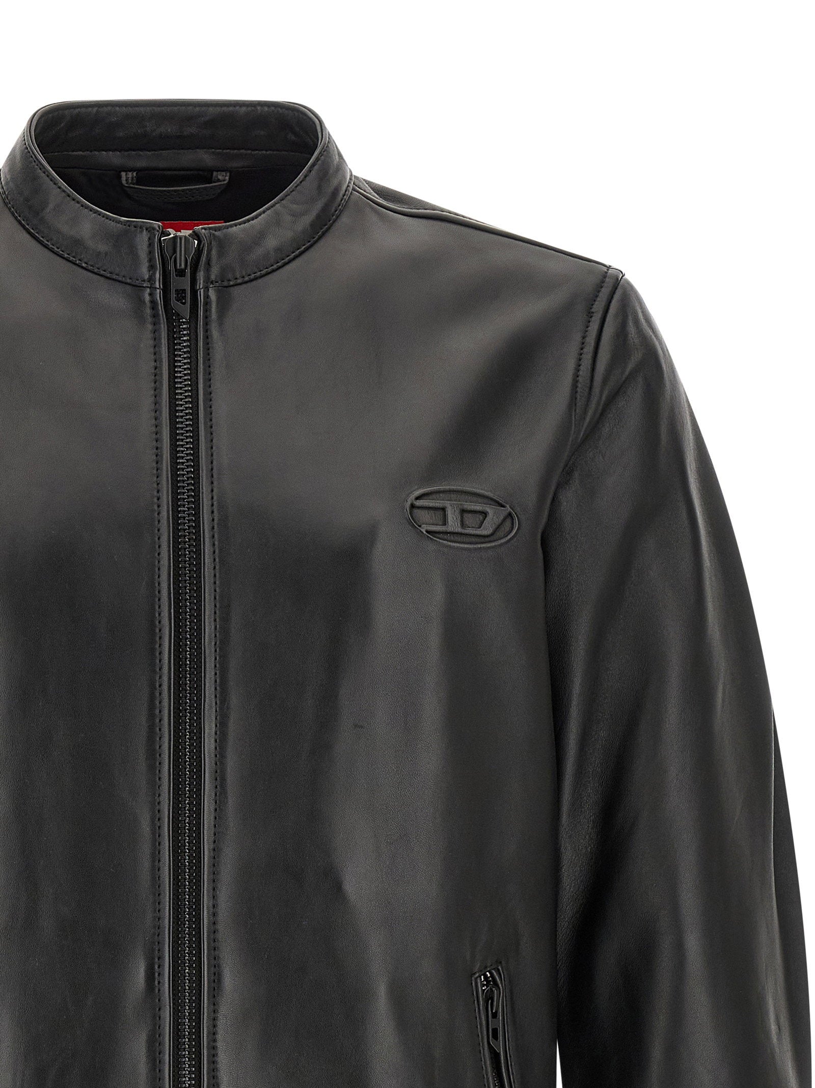Diesel L-Tad-WRD leren bikerjack zwart - achteraanzicht