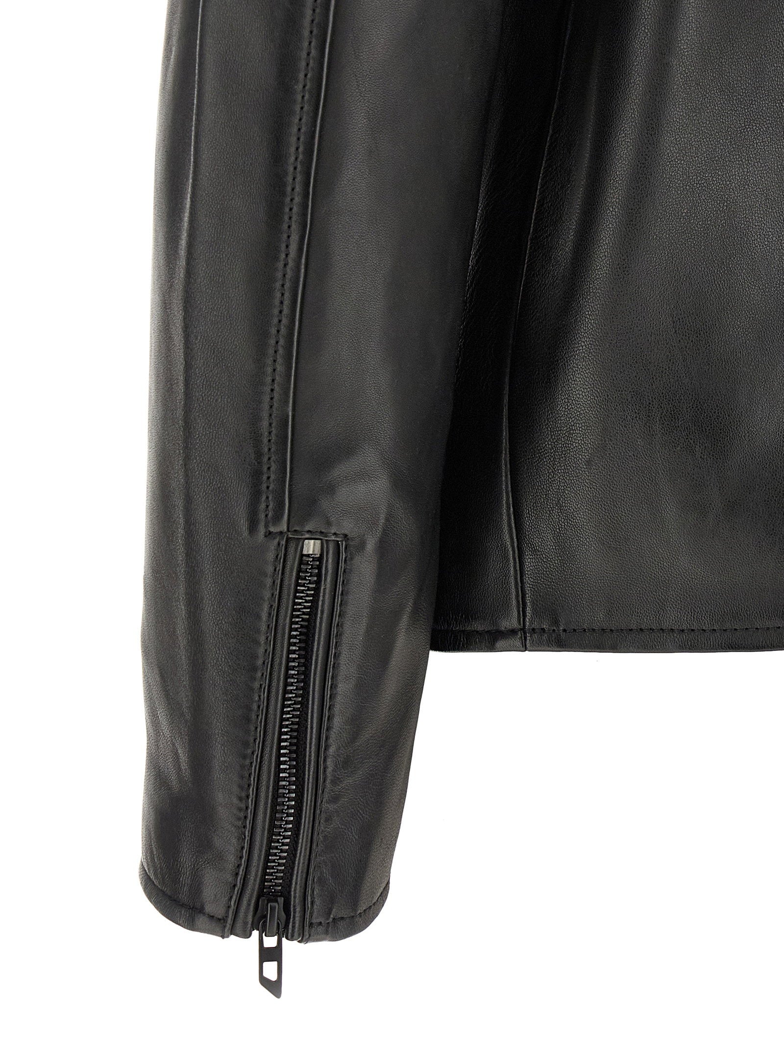 Diesel L-Tad-WRD leren bikerjack zwart - detail van de ritsmanchetten
