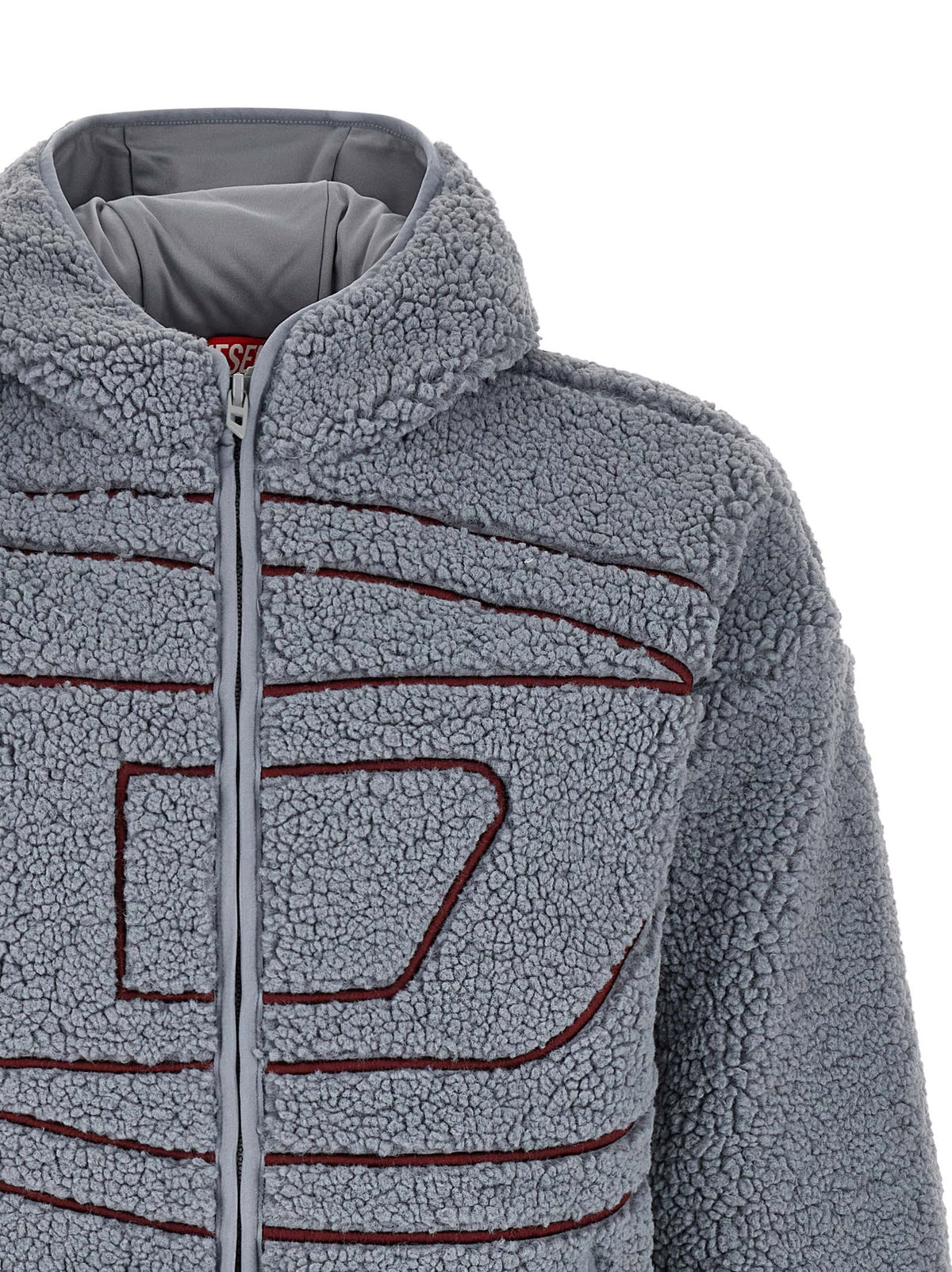 Diesel S-Zat Teddyfleece Hoodie met Rits Grijs-thumbmail-3