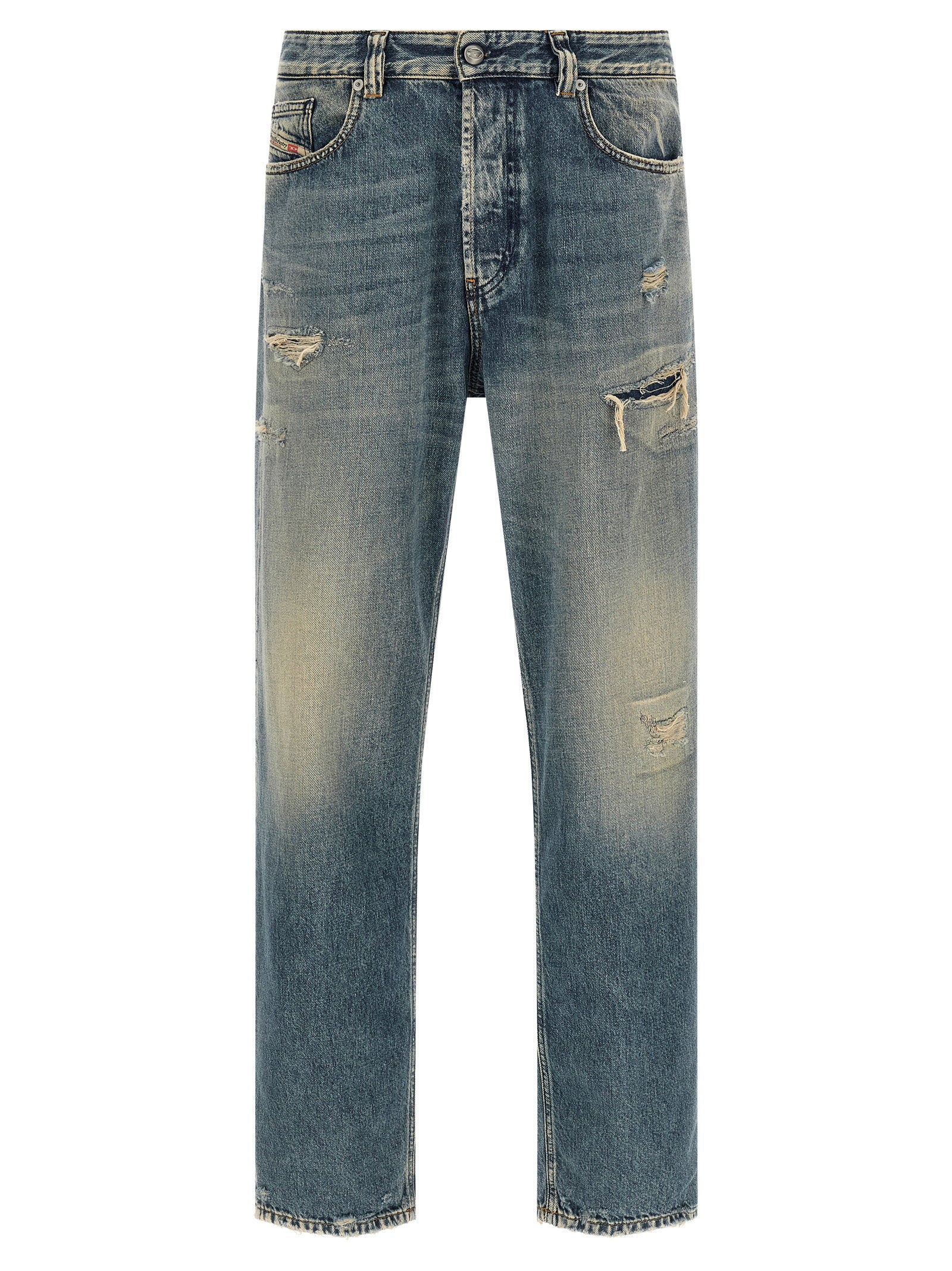 Diesel D-Macs jeans medium blue destroyed, vooraanzicht