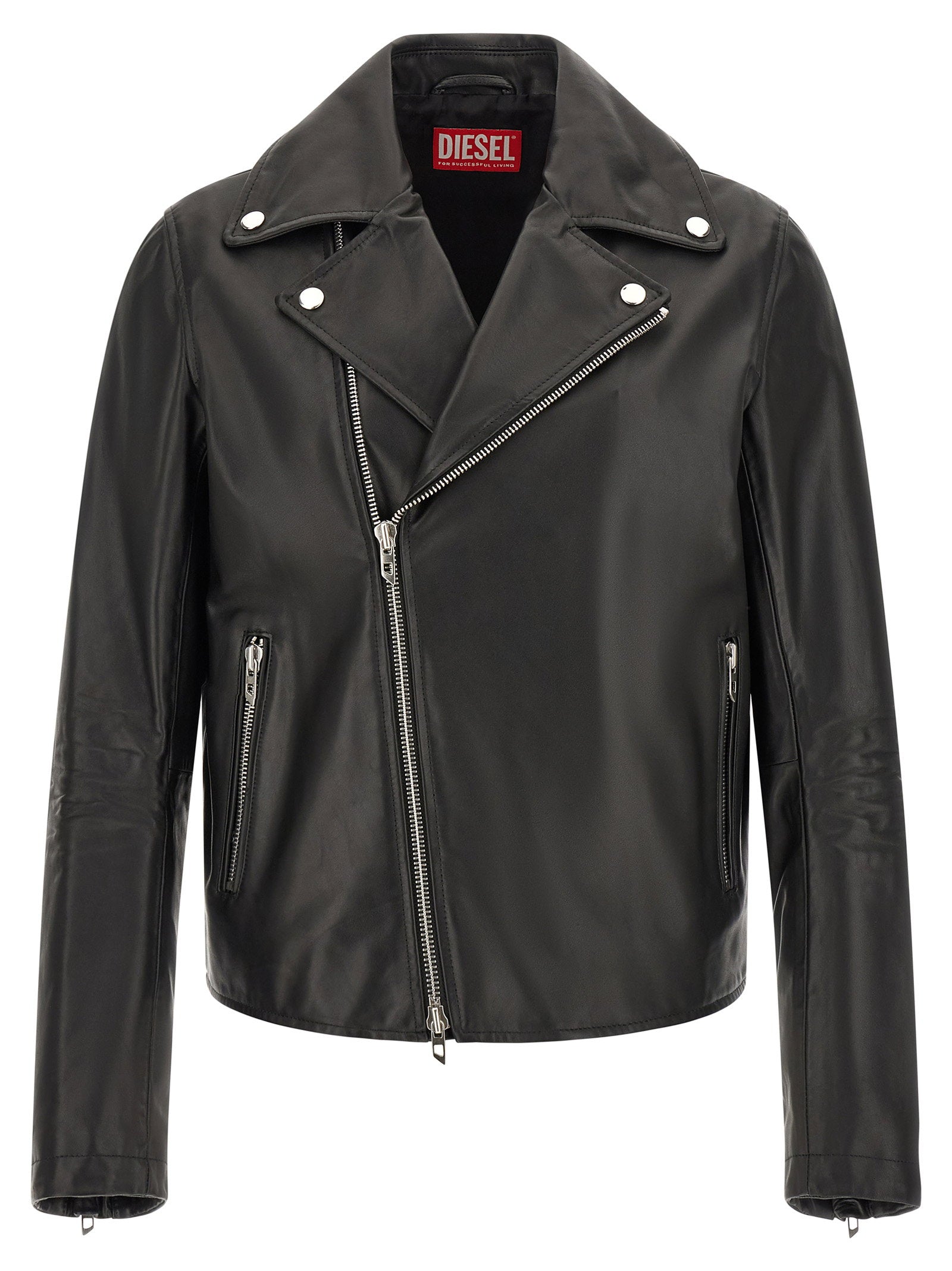 Diesel L-EO-WRD Leren Bikerjack Zwart Jackets Diesel