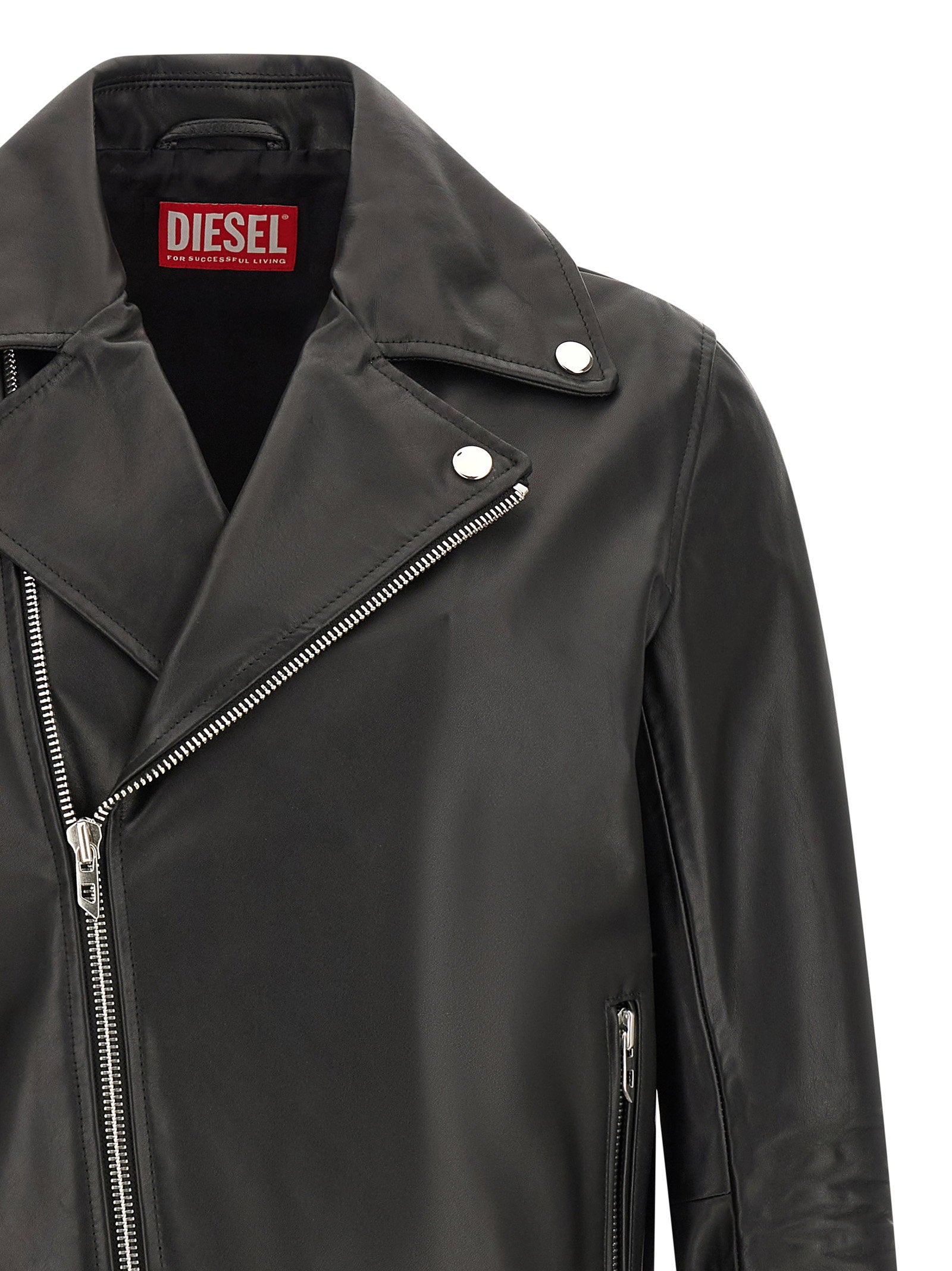 Diesel L-Eo-Wrd Leren Biker Jack Zwart-thumbmail-3