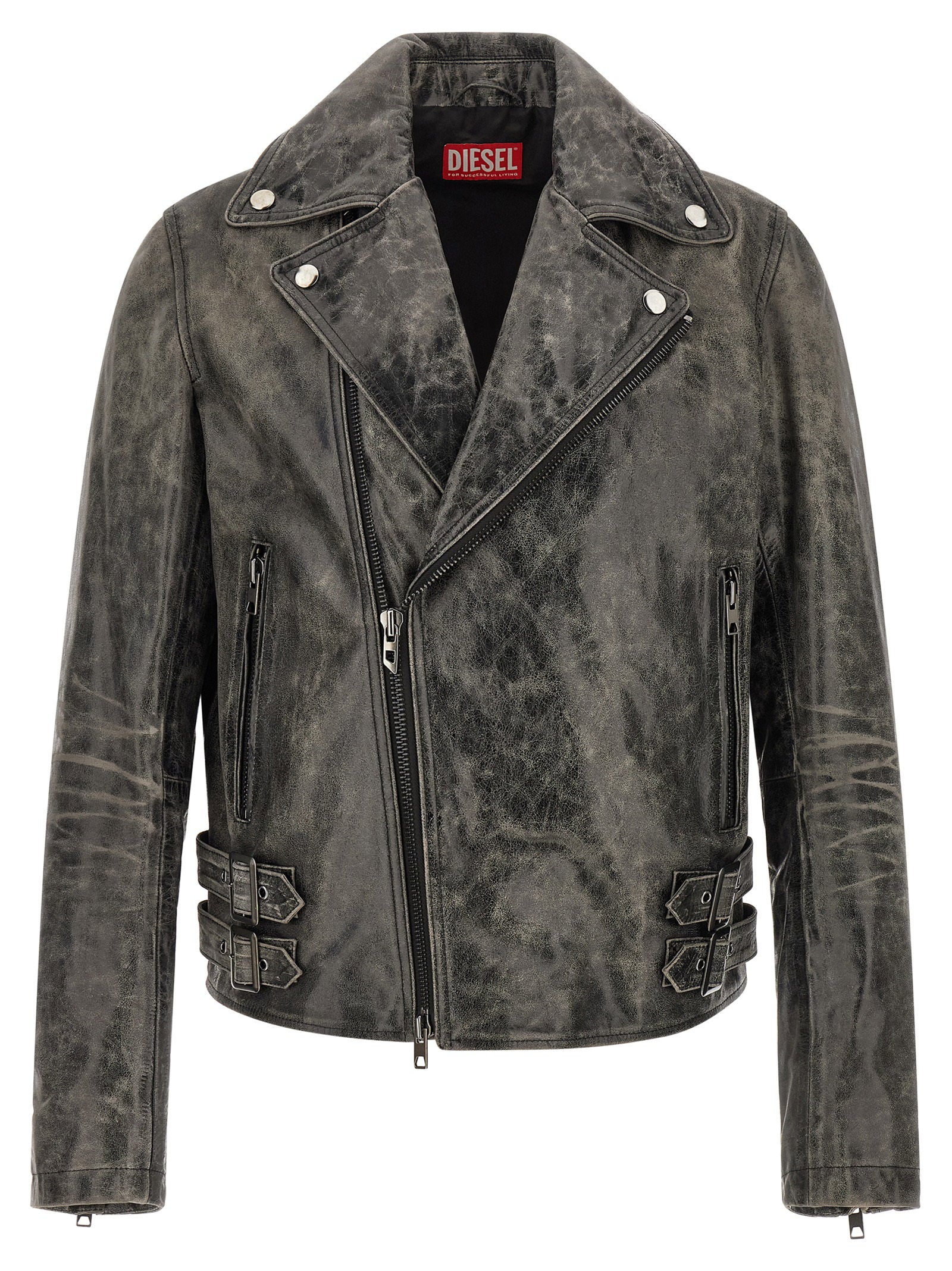 Diesel L-Eon-Cjcm Leren Biker Jack Grijs-thumbmail-1
