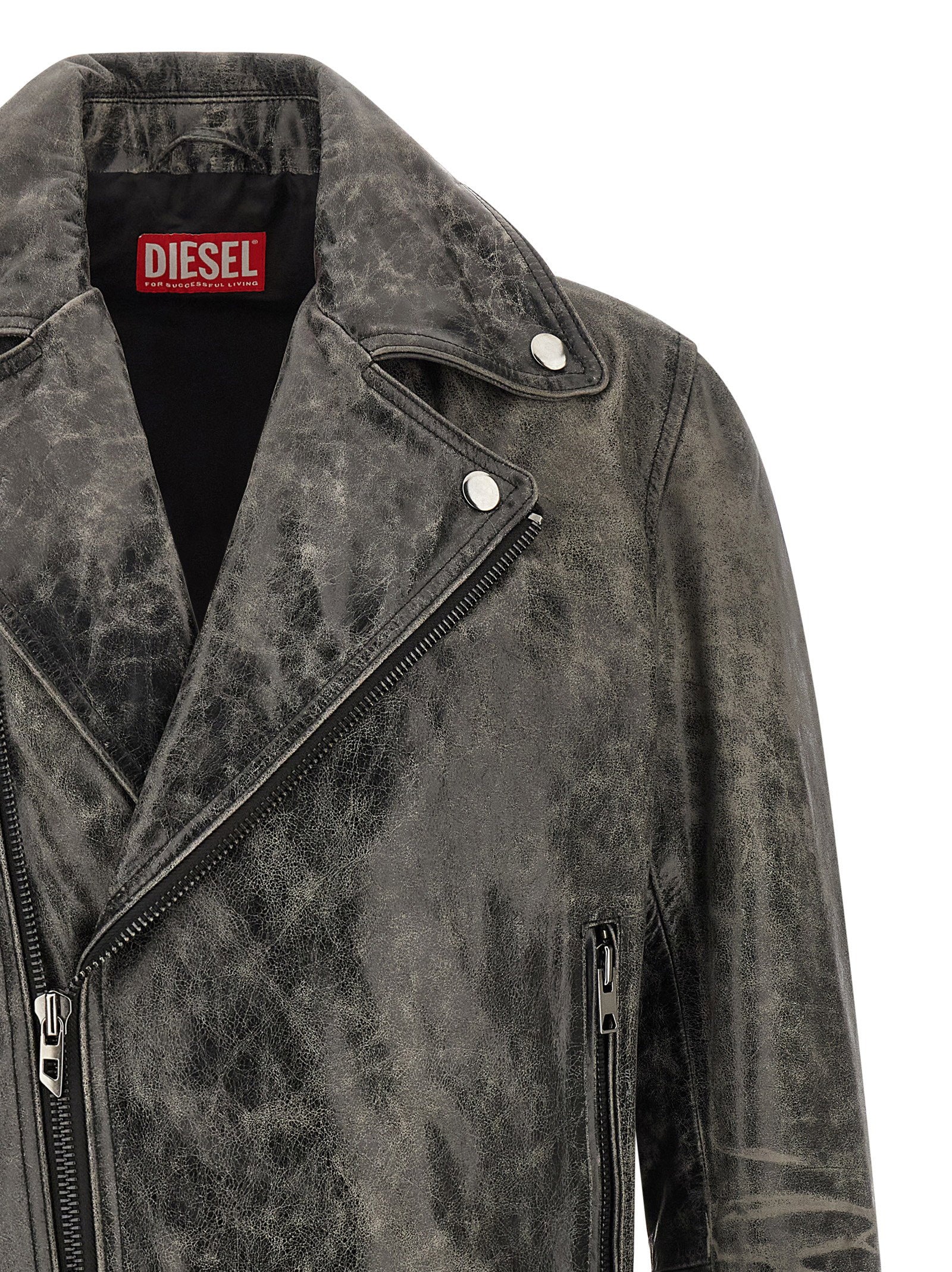 Diesel L-Eon-Cjcm Leren Biker Jack Grijs-thumbmail-3