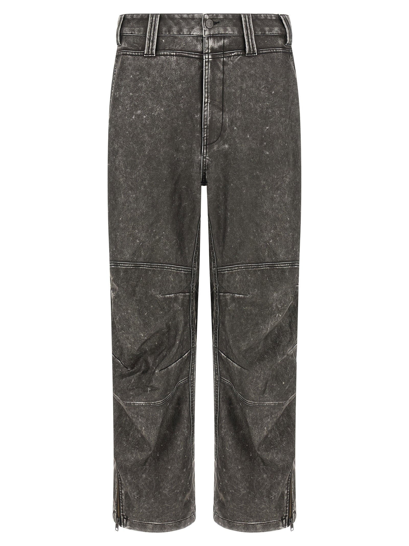 Diesel P-Delly-NJCJ broek in donkergrijs leather-effect materiaal, vooraanzicht
