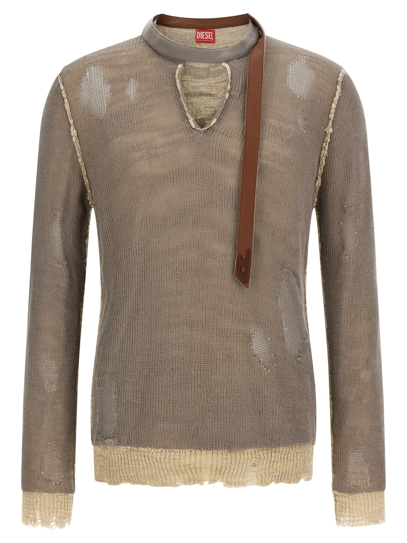 Diesel K-daianeris Jacquard Distressed Linen Blend Sweater