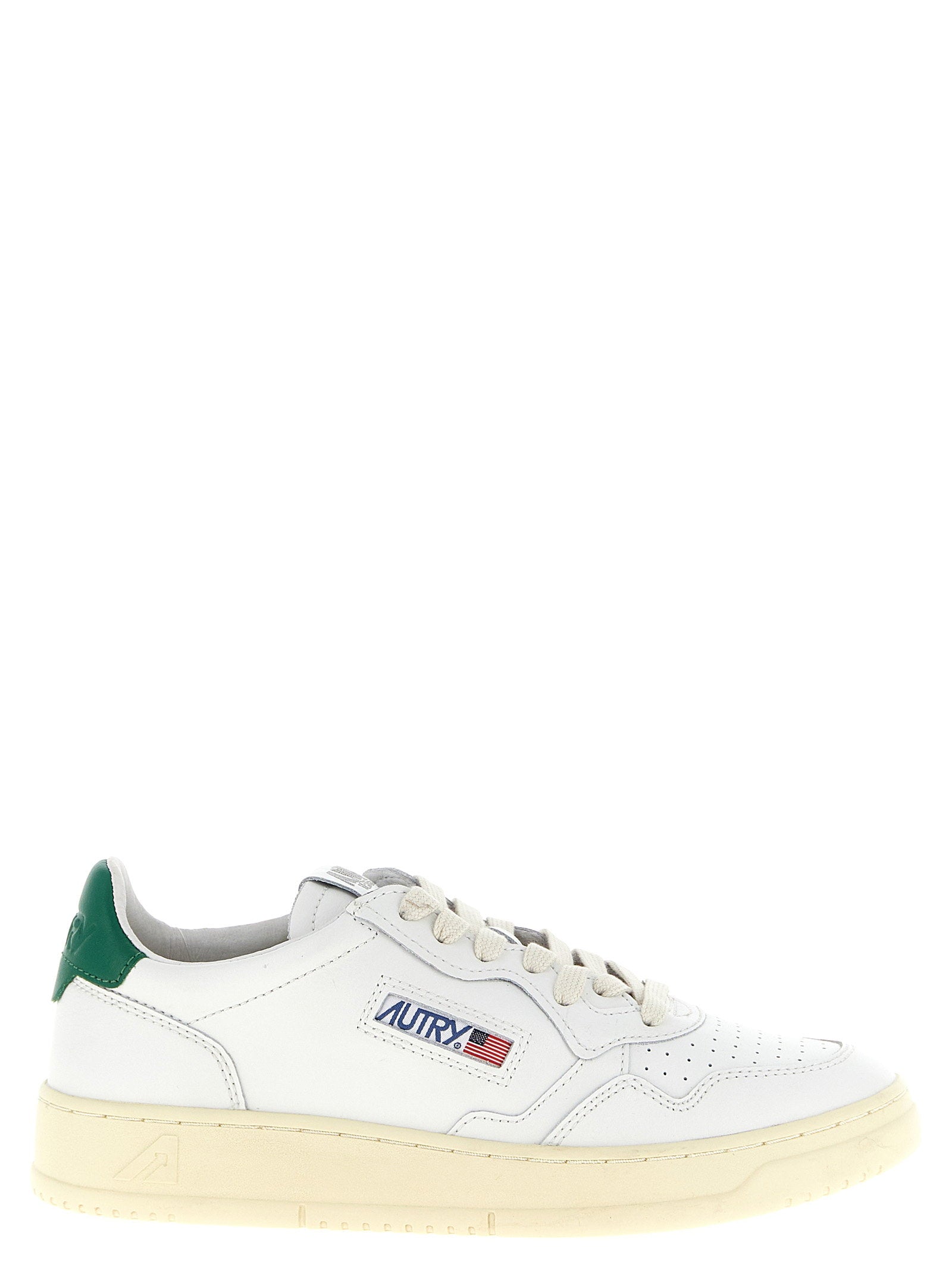 Autry Medalist Low Sneakers wit leer zijaanzicht met groen hielstuk