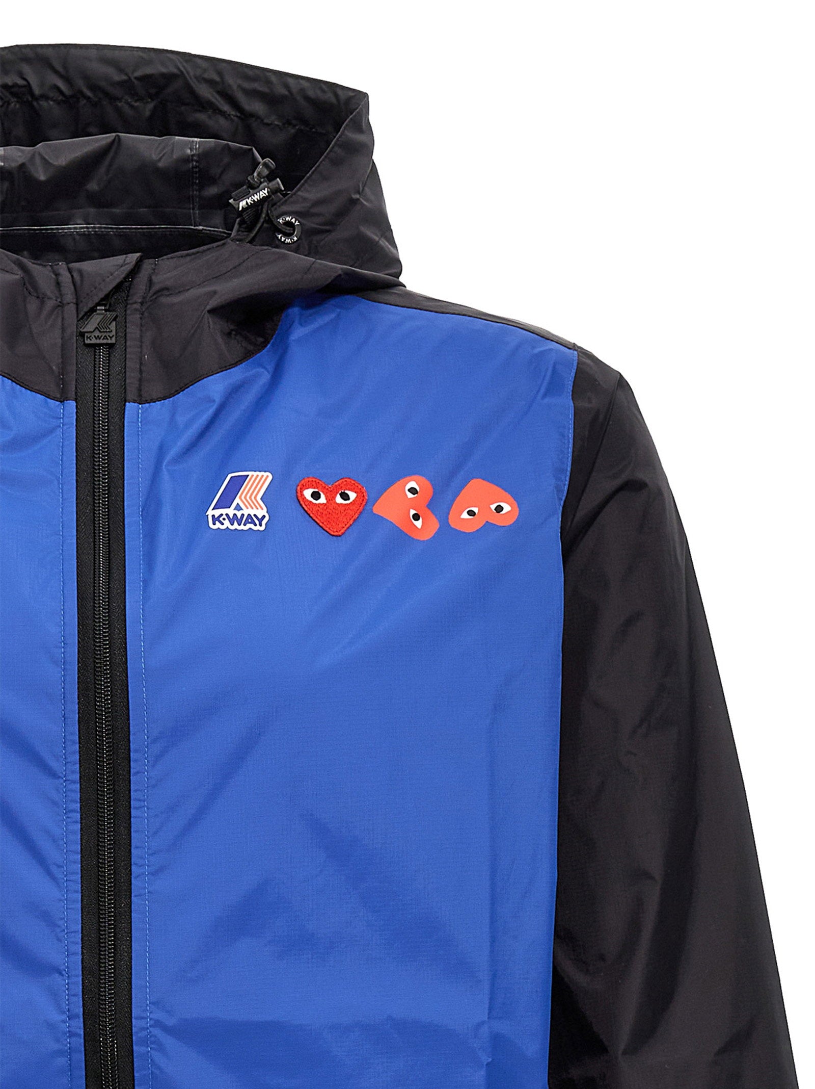 Comme des Garçons Play x K-Way jacket blauw zwart - achteraanzicht met hartlogo