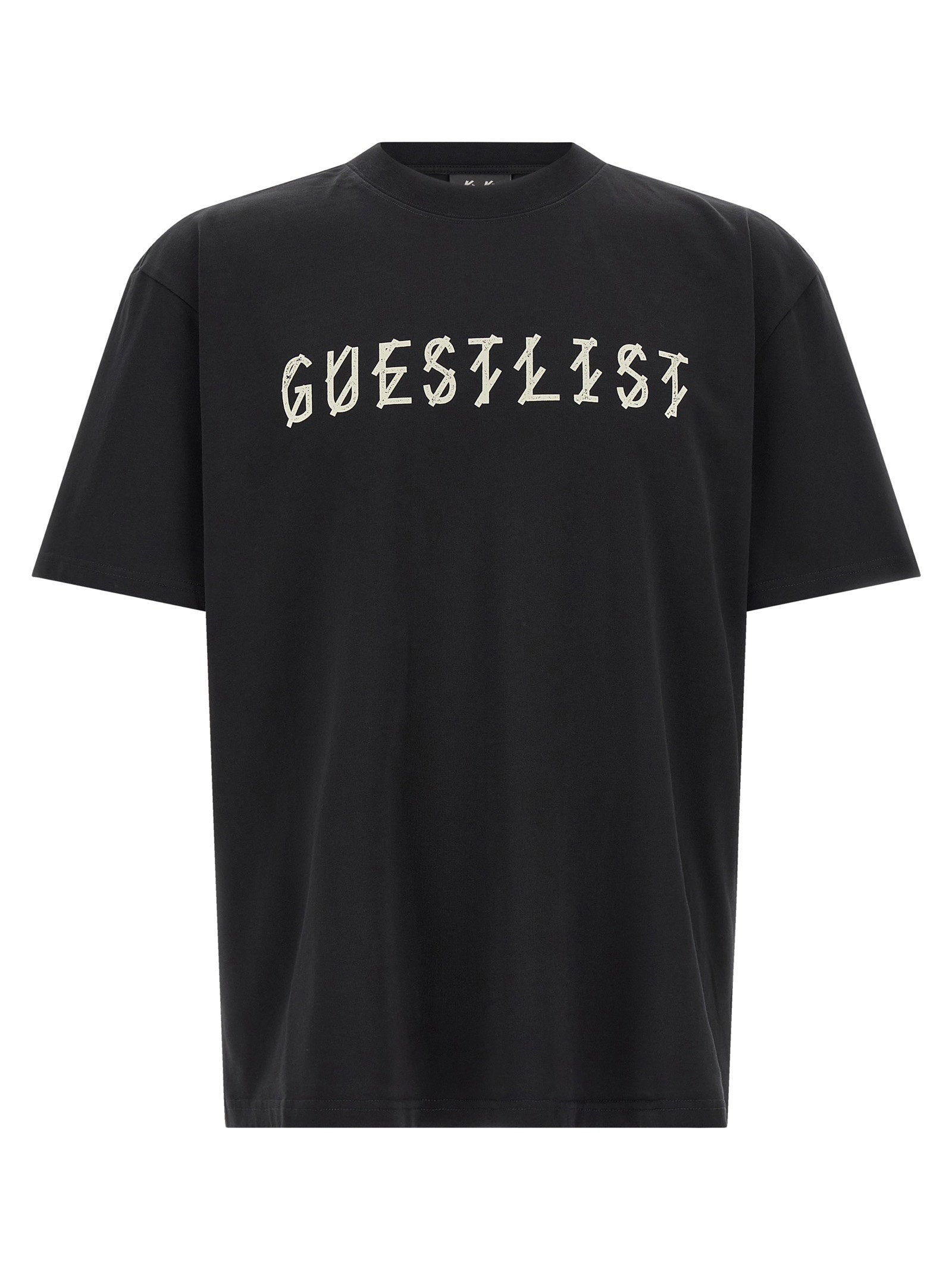 44 Label Group Guestlist Tee in zwart, vooraanzicht met gotisch opschrift