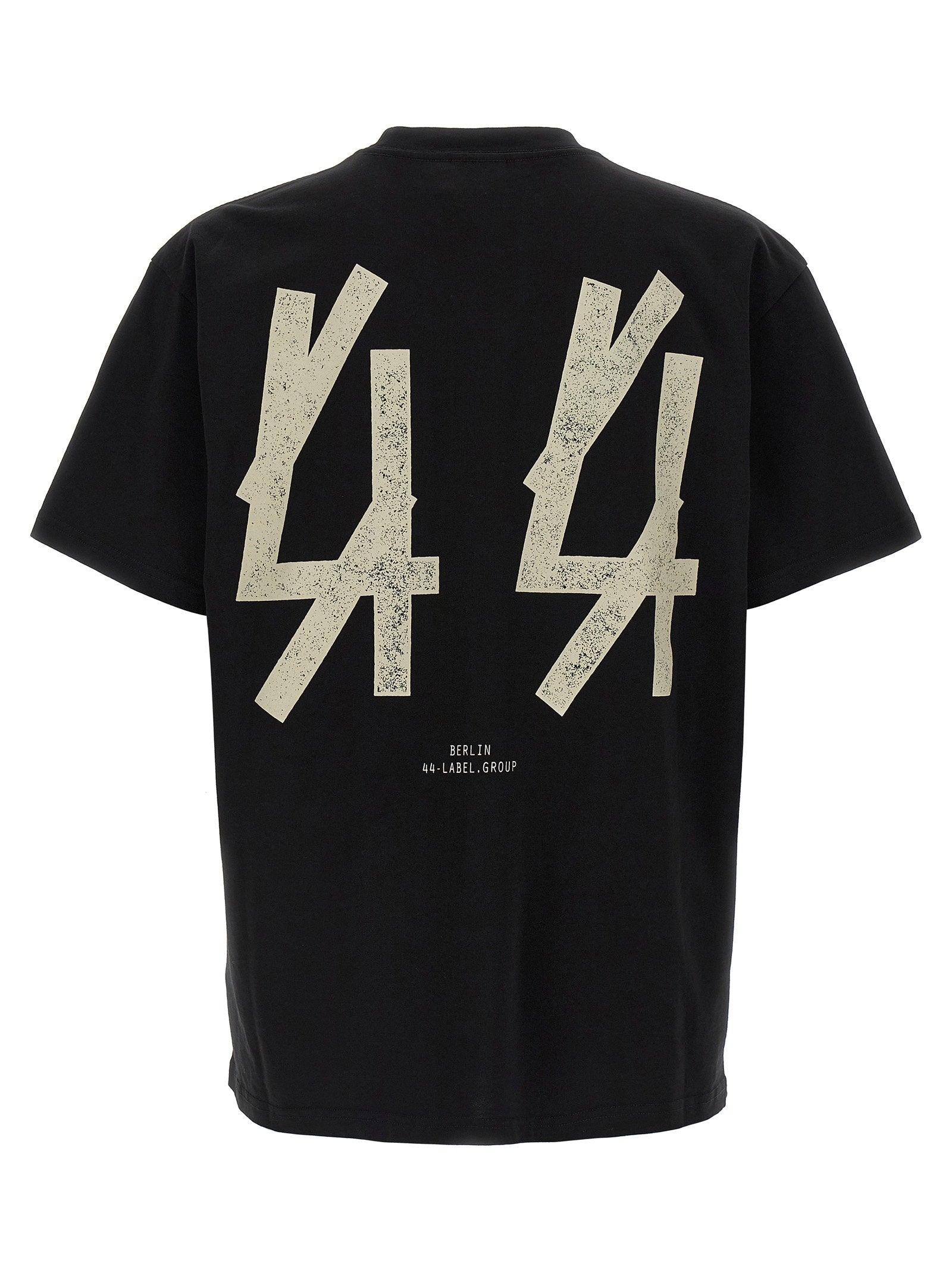 44 Label Group Backstage Tee zwart - achteraanzicht met grafisch embleem