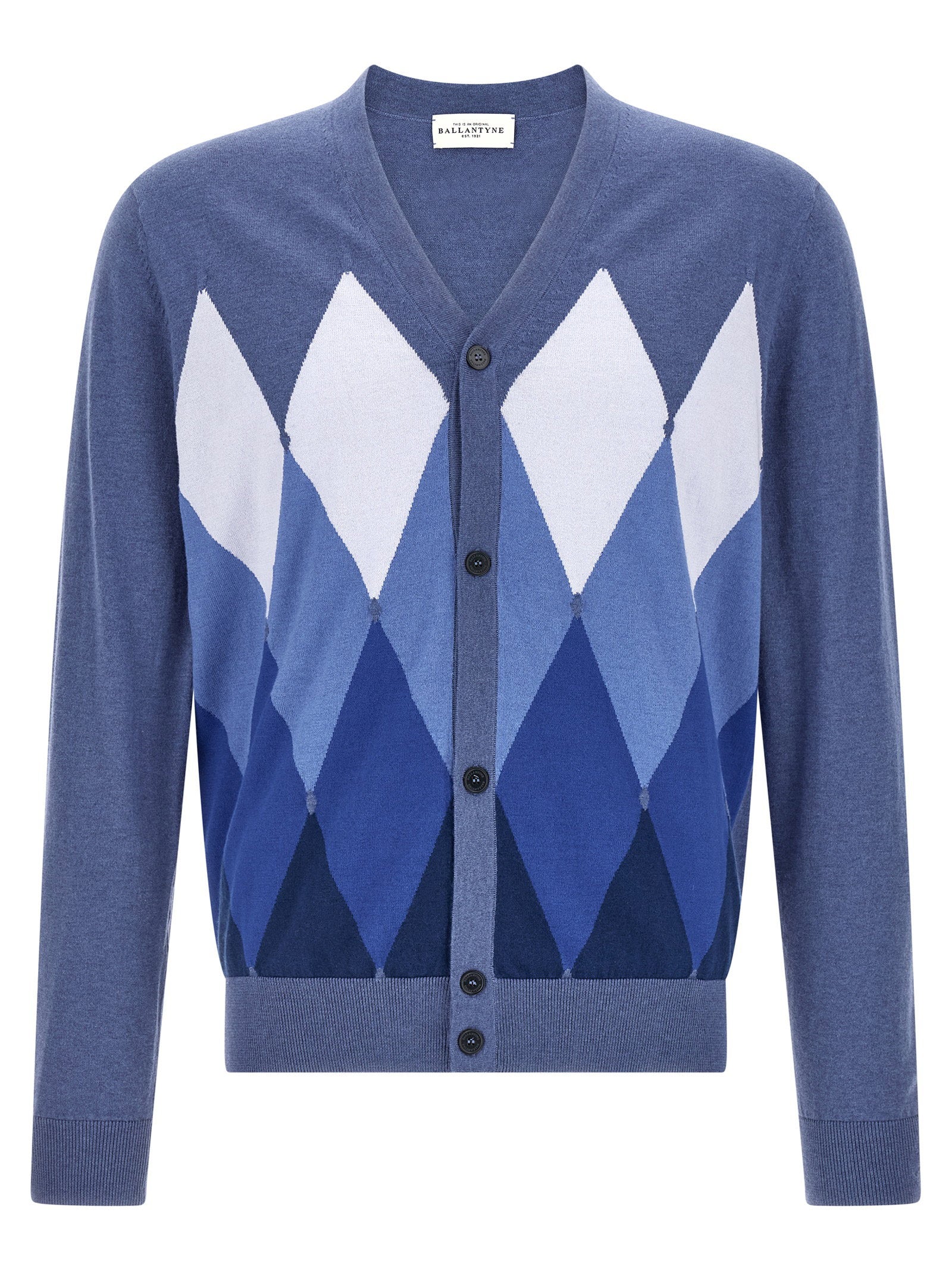 Ballantyne Cardigan Argyle Katoen-Kasjmier Blauw Topwear Ballantyne