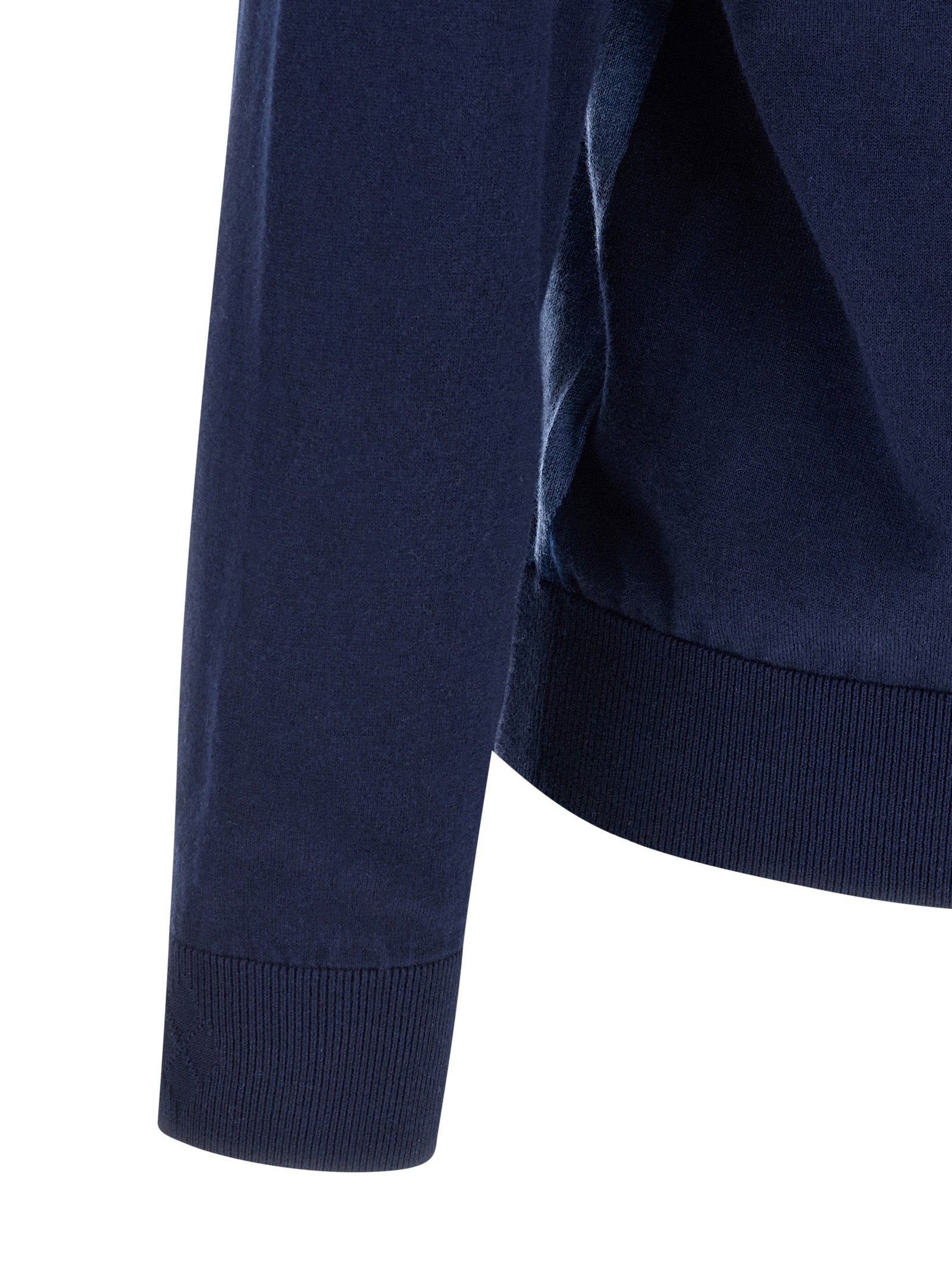 Ballantyne navy cardigan detail van geribde manchet en zoom