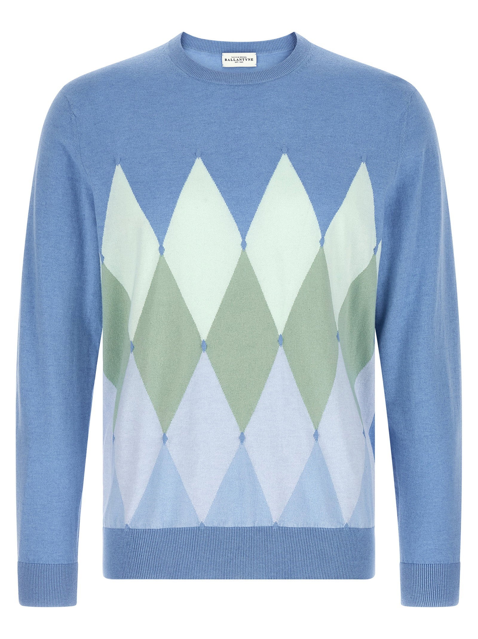 Ballantyne Argyle Jacquard Cashmere Crewneck Trui Blauw Knitwear Ballantyne
