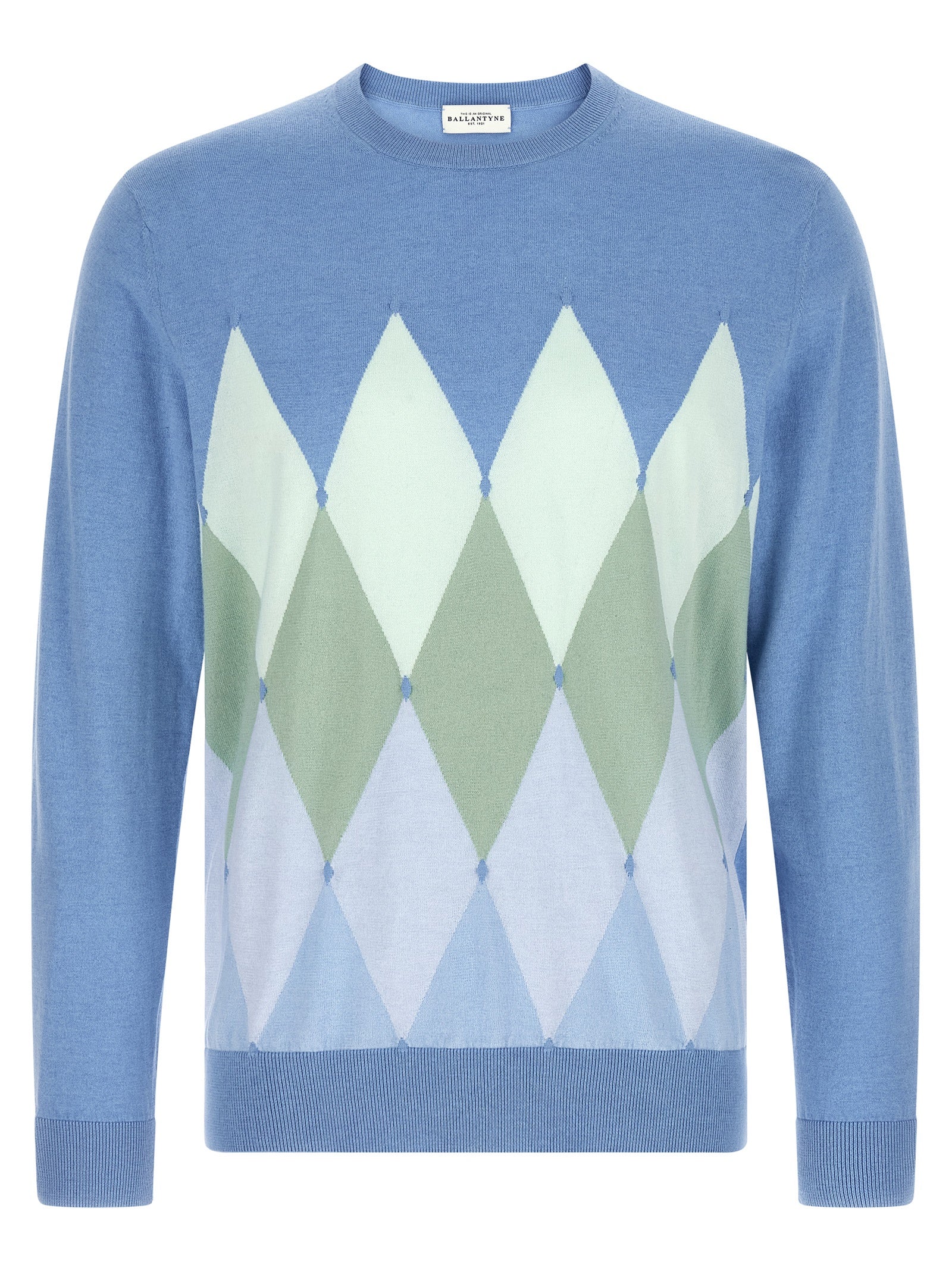 Ballantyne Argyle Cashmere Crewneck Sweater Blue