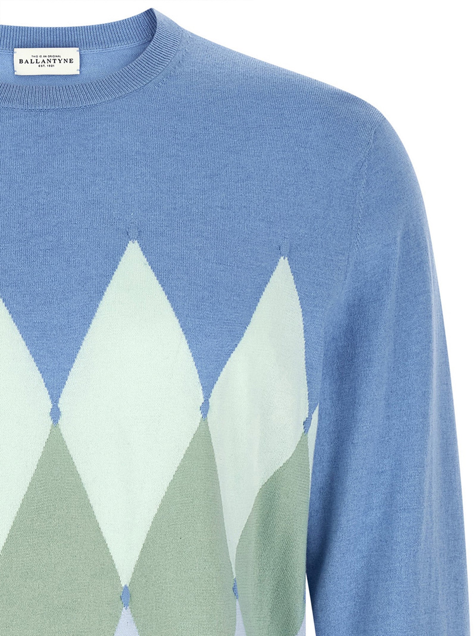 Ballantyne Argyle Cashmere Crewneck Sweater Blue Knitwear Ballantyne