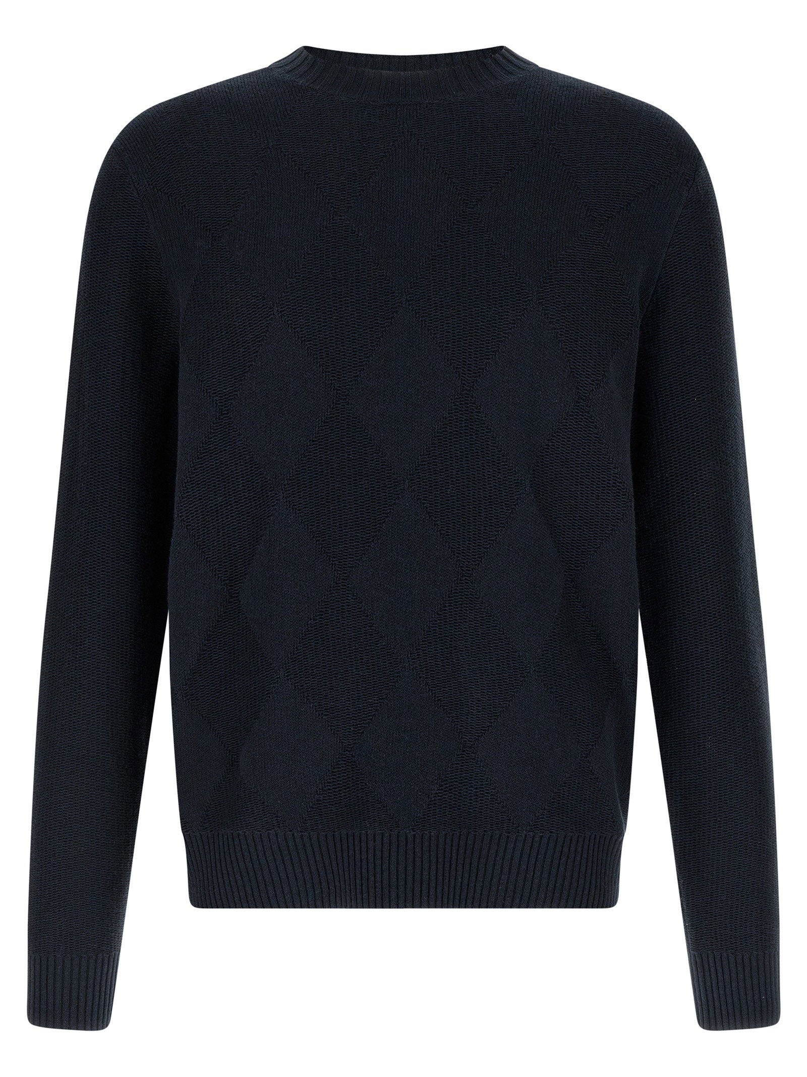 Ballantyne Diamond Intarsia Katoen-Linnen Trui Donkerblauw Topwear Ballantyne