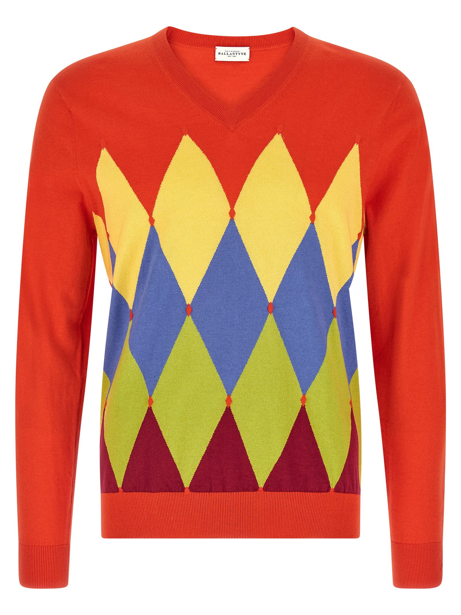 Ballantyne Argyle V-hals Trui Rood Topwear Ballantyne