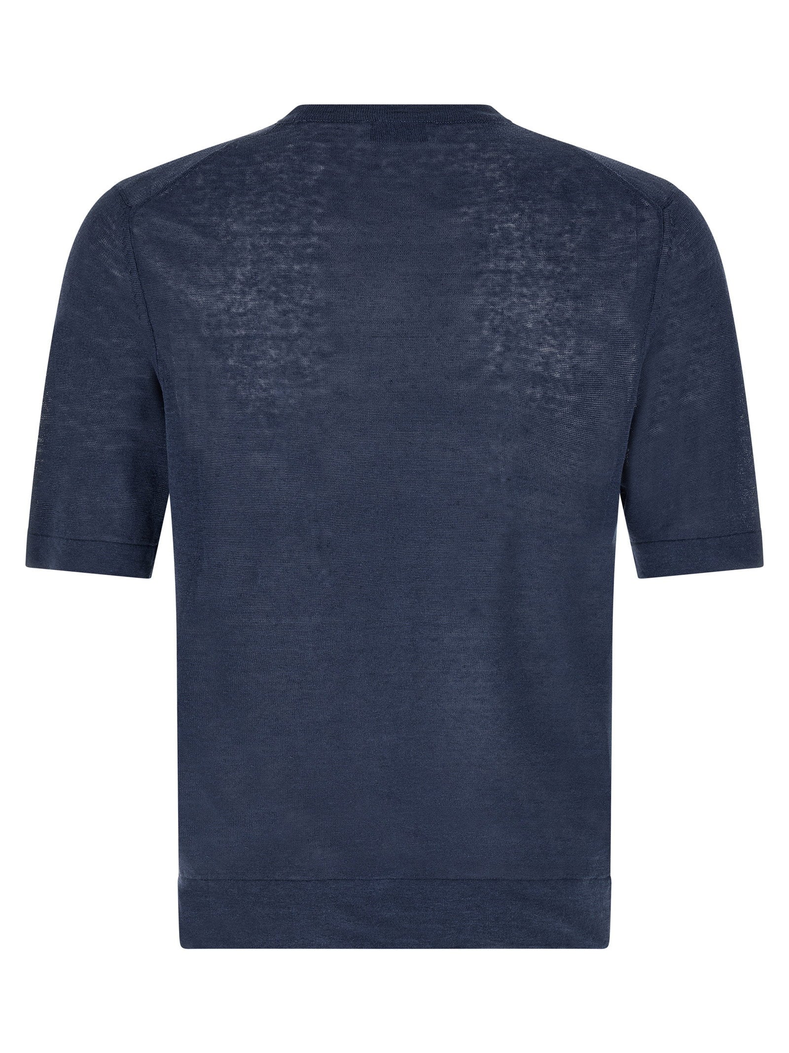 Ballantyne Argyle T-shirt blauw, close-up geweven argylepatroon