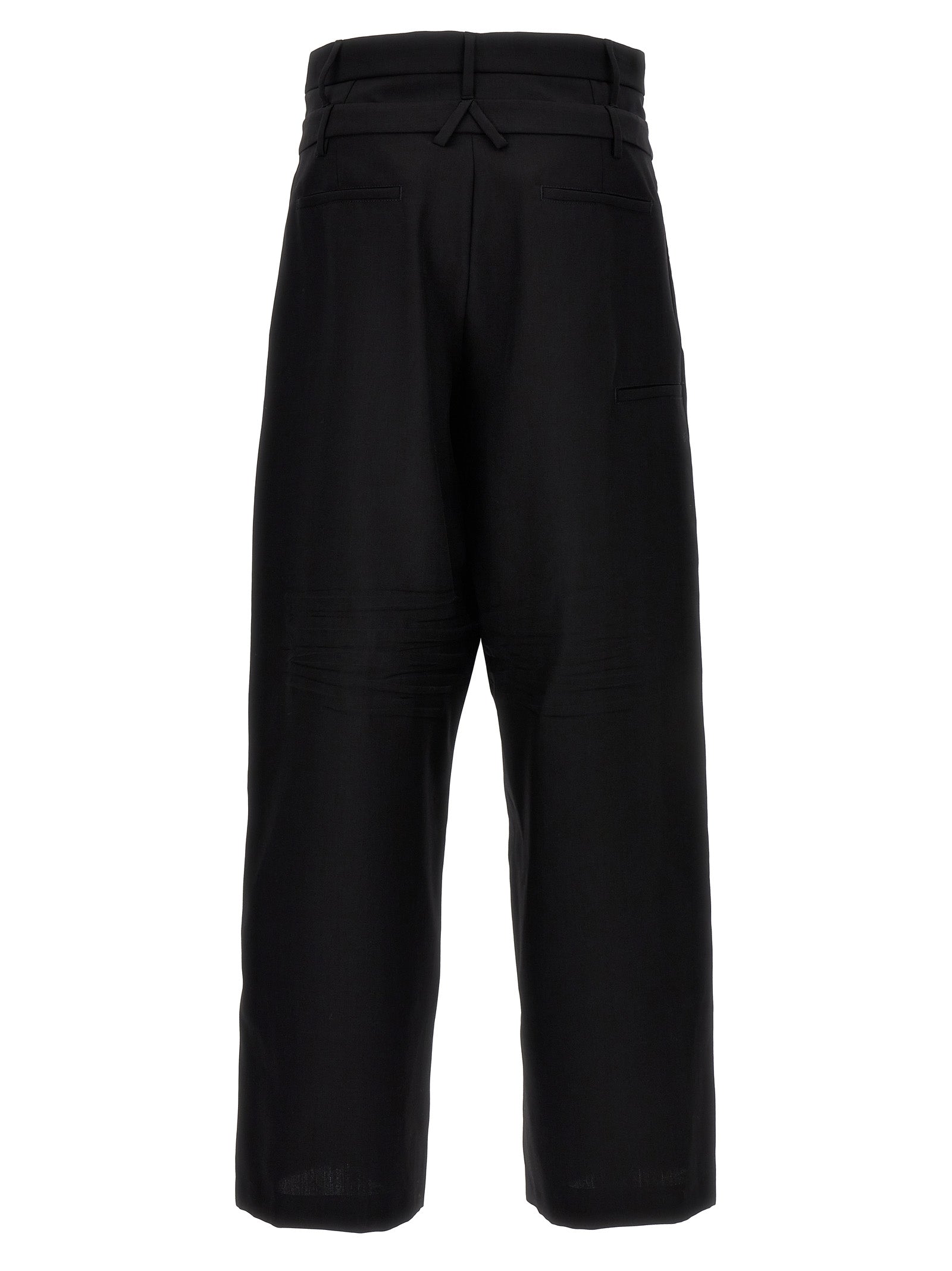 Ambush Double Belted Wide Leg Wool Pants-2