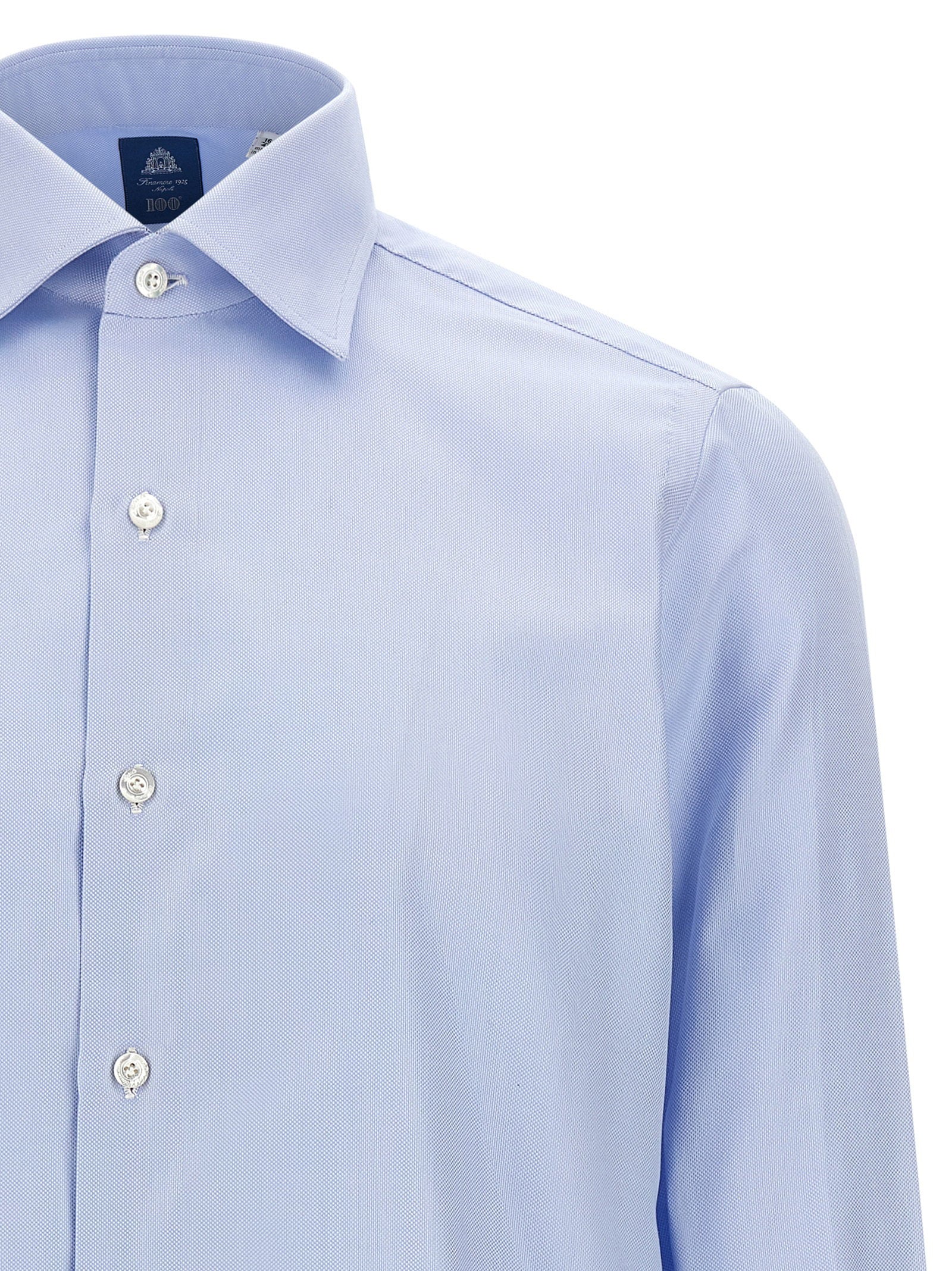 Finamore Napoli Handgemaakt Katoenen Overhemd Lichtblauw Shirts Finamore