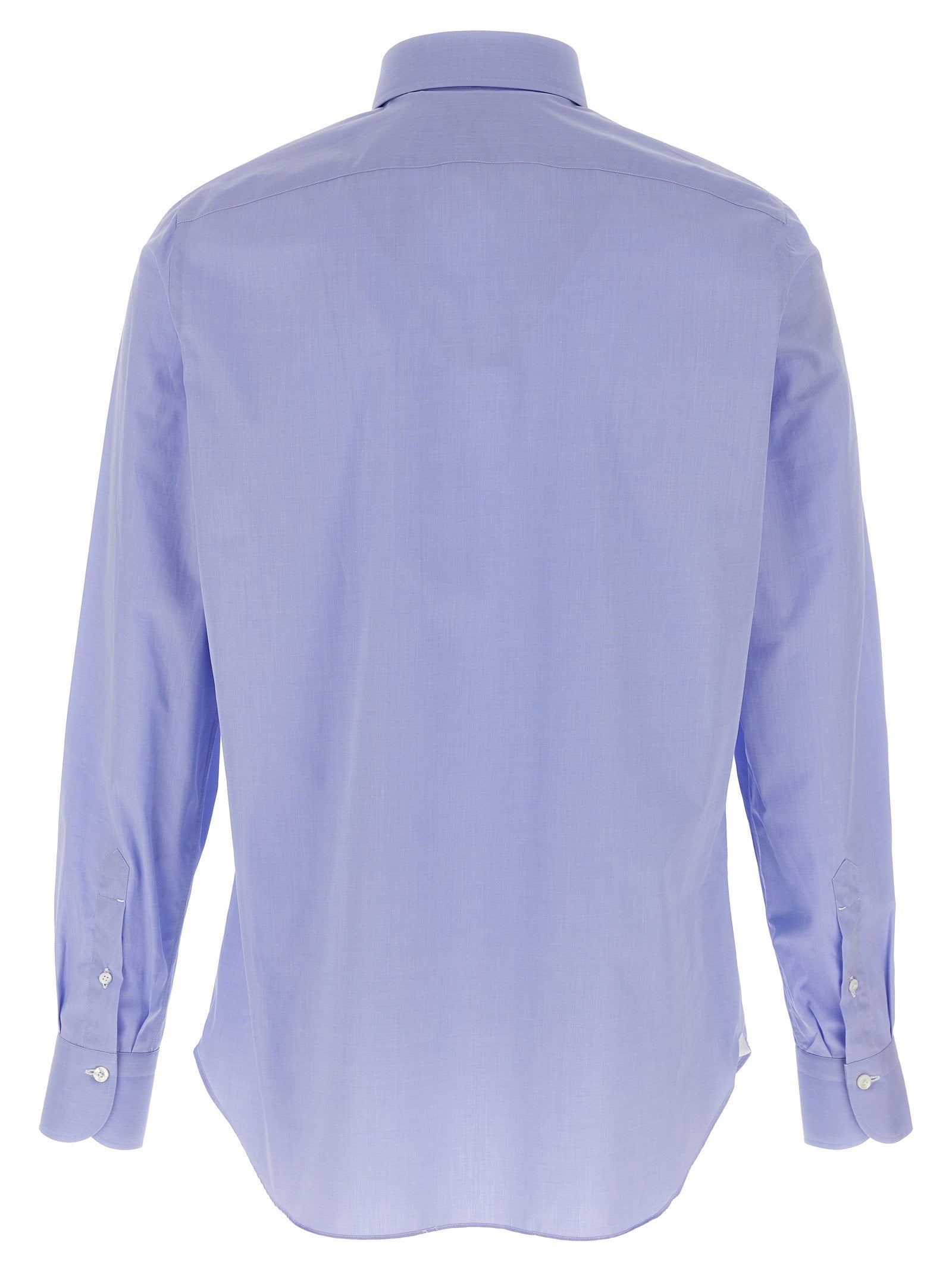 Finamore Napoli overhemd blauw - detail satijnen logo op zijsplit