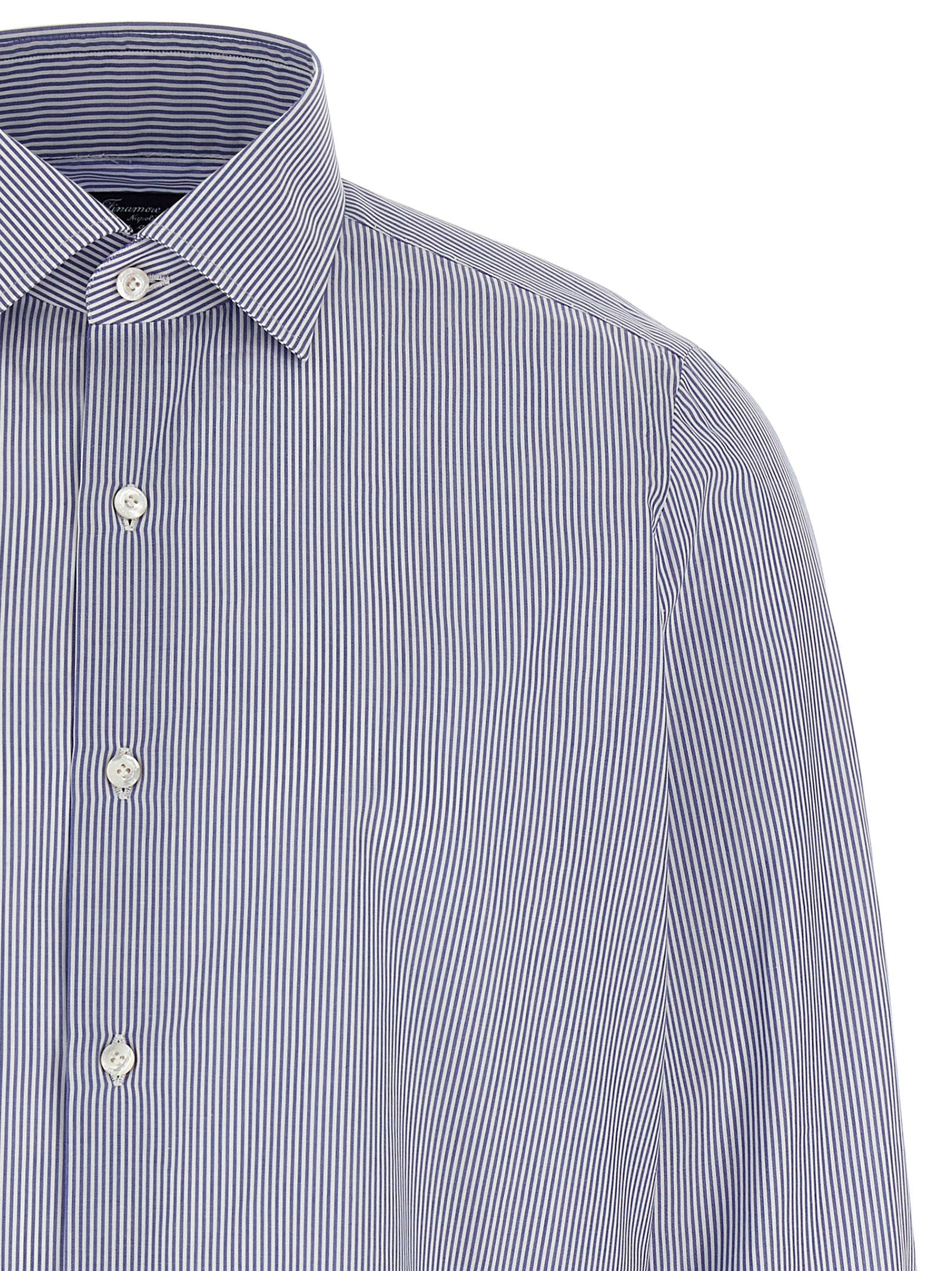 Finamore 1925 Napoli Striped Cotton Shirt Blue White-thumbmail-3