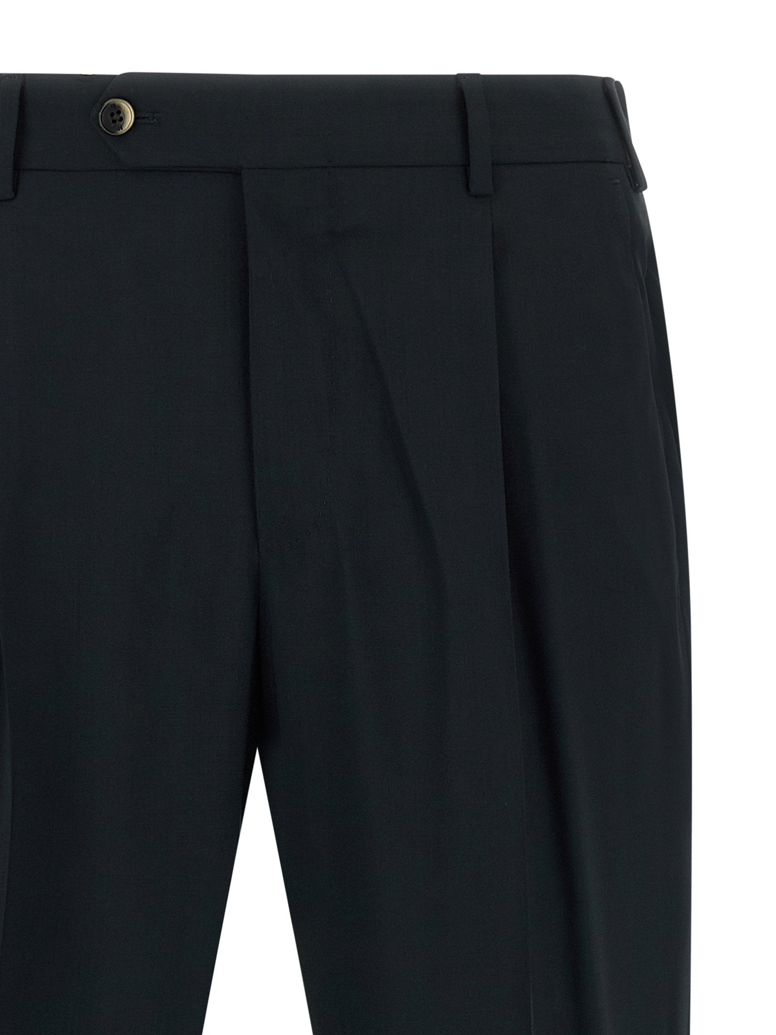 PT Torino Union wollen pantalon zwart, close-up van de rits- en knoopsluiting
