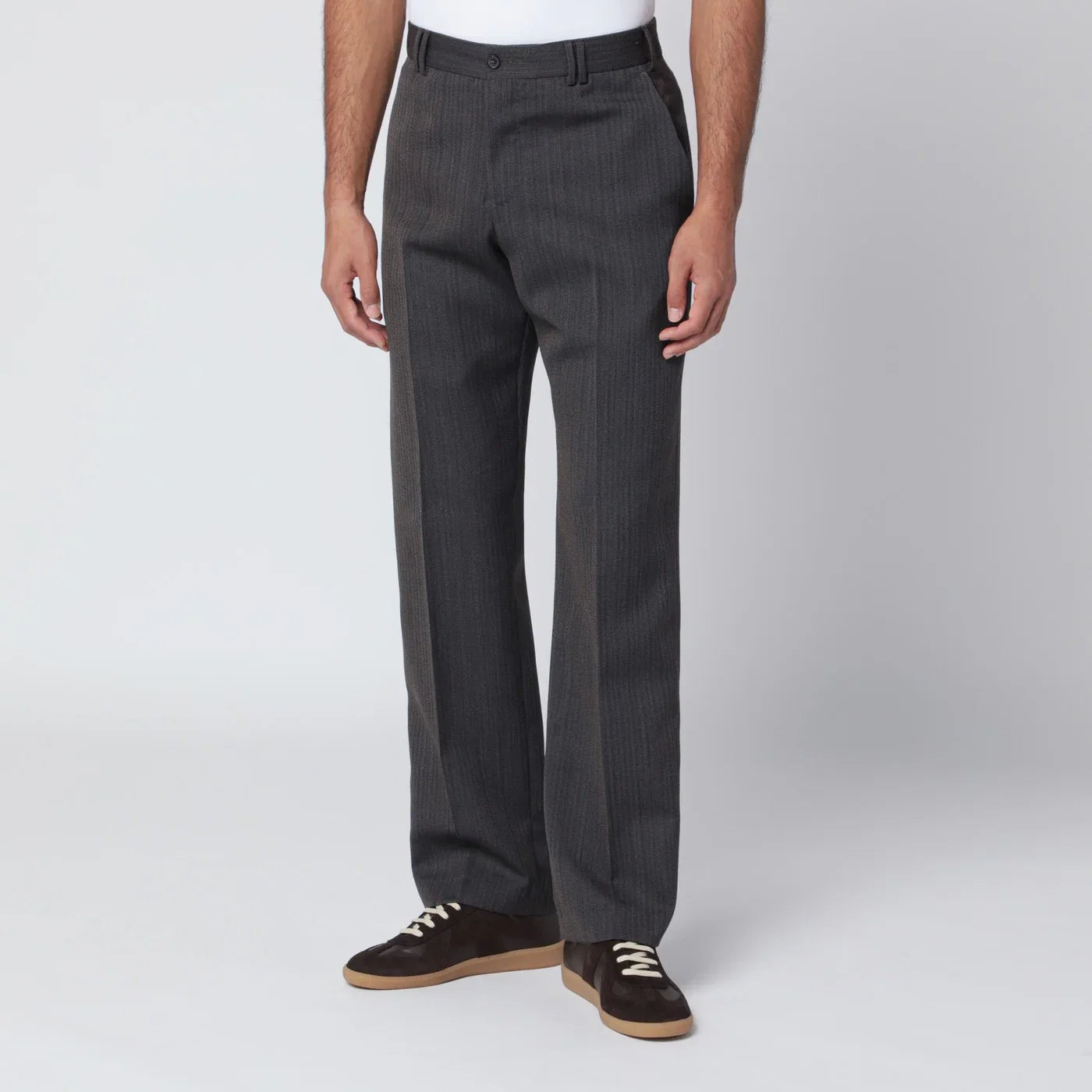 PT Torino Pinstripe Scheerwollen Pantalon met Rechte Pijpen in Bruin