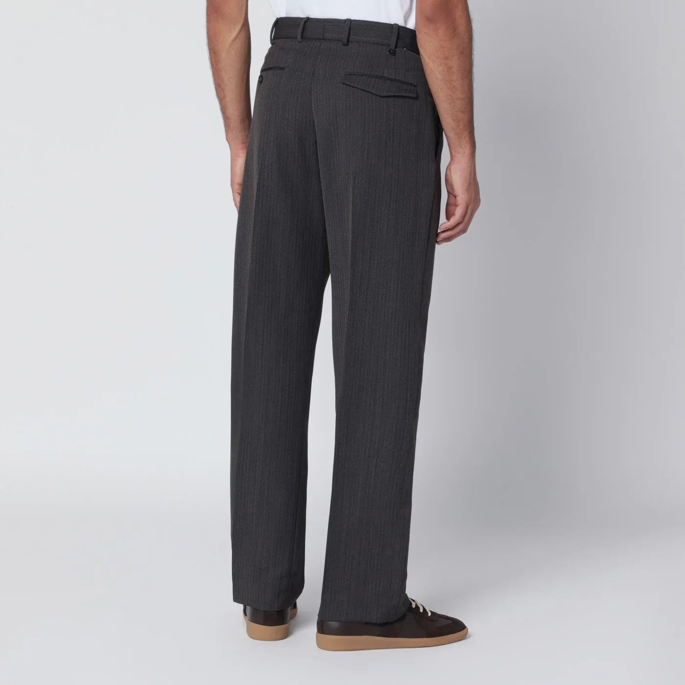 PT Torino Pinstripe Scheerwollen Pantalon met Rechte Pijpen in Bruin-thumbmail-2