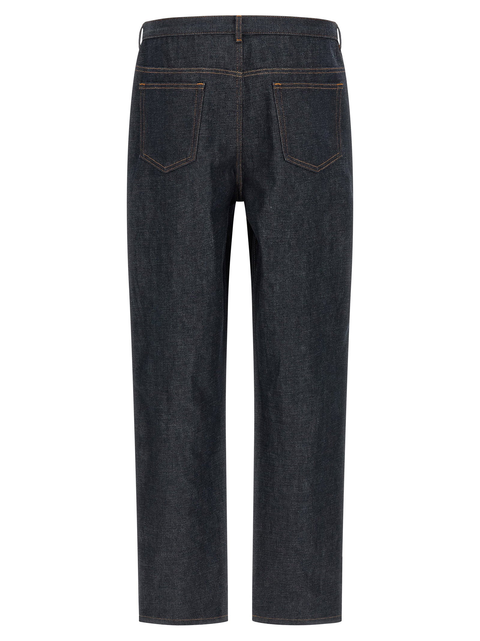 A.P.C. Fairfax jeans in indigo raw denim, close-up van de karamelkleurige contraststiksels