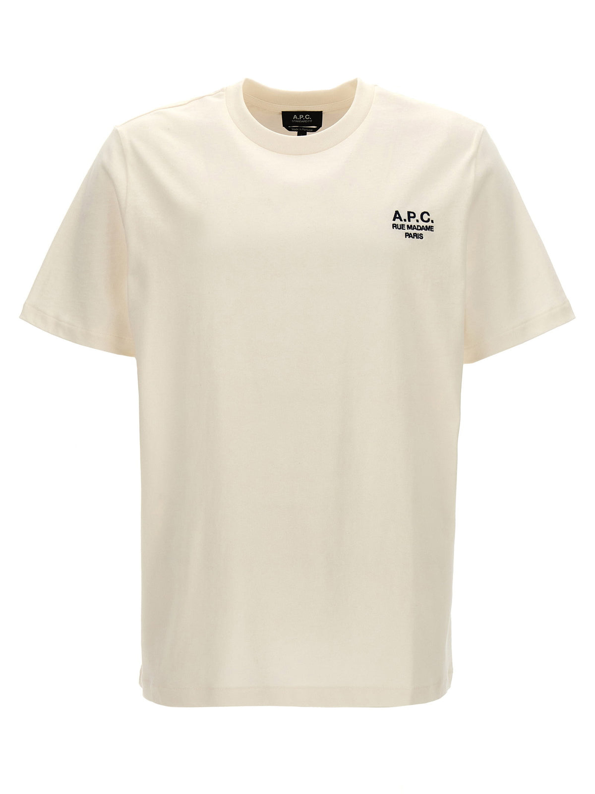 A.P.C. Standard Rue Madame T-shirt wit vooraanzicht met donkerblauw borduursel