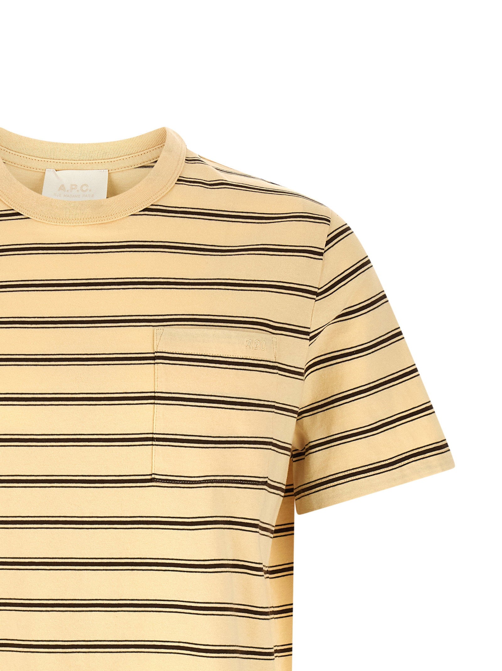 A.P.C. gestreept T-shirt in ecru, achteraanzicht
