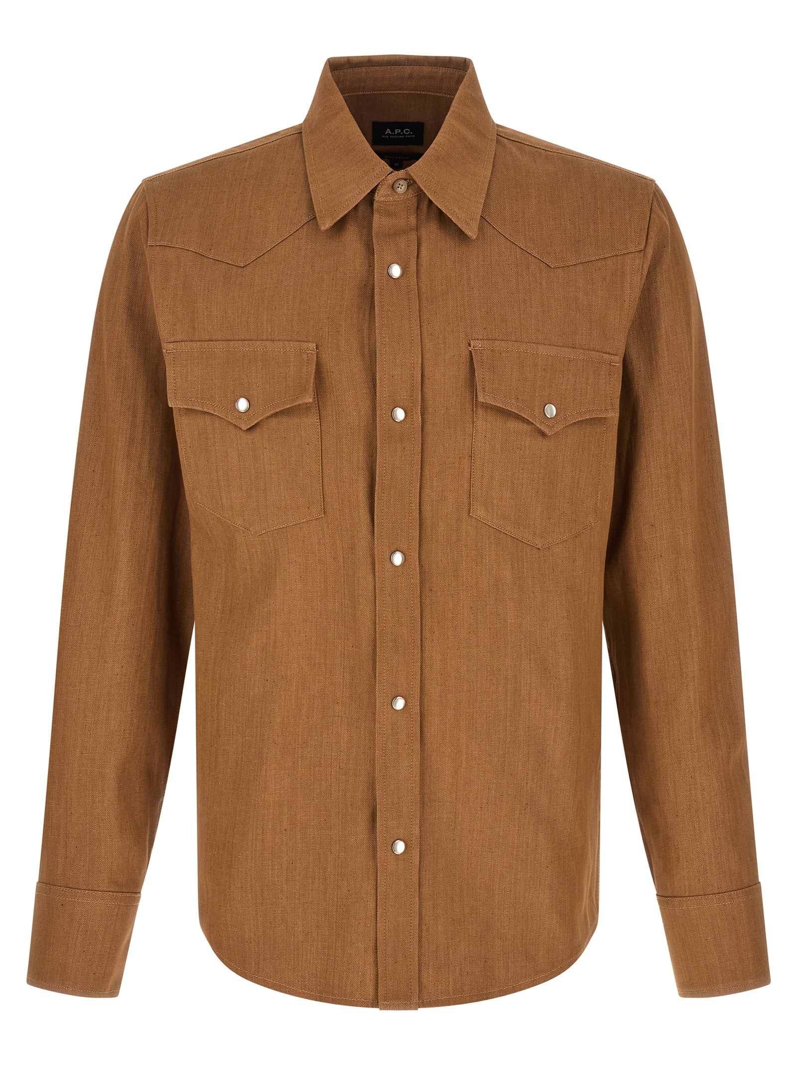 A.P.C. Western denim overhemd cognac voorzijde