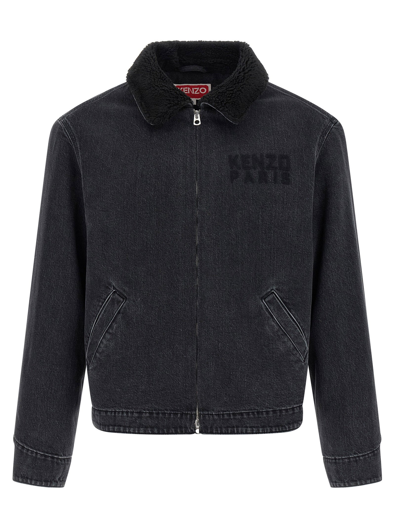 Kenzo Happy Tiger denim jacket zwart vooraanzicht