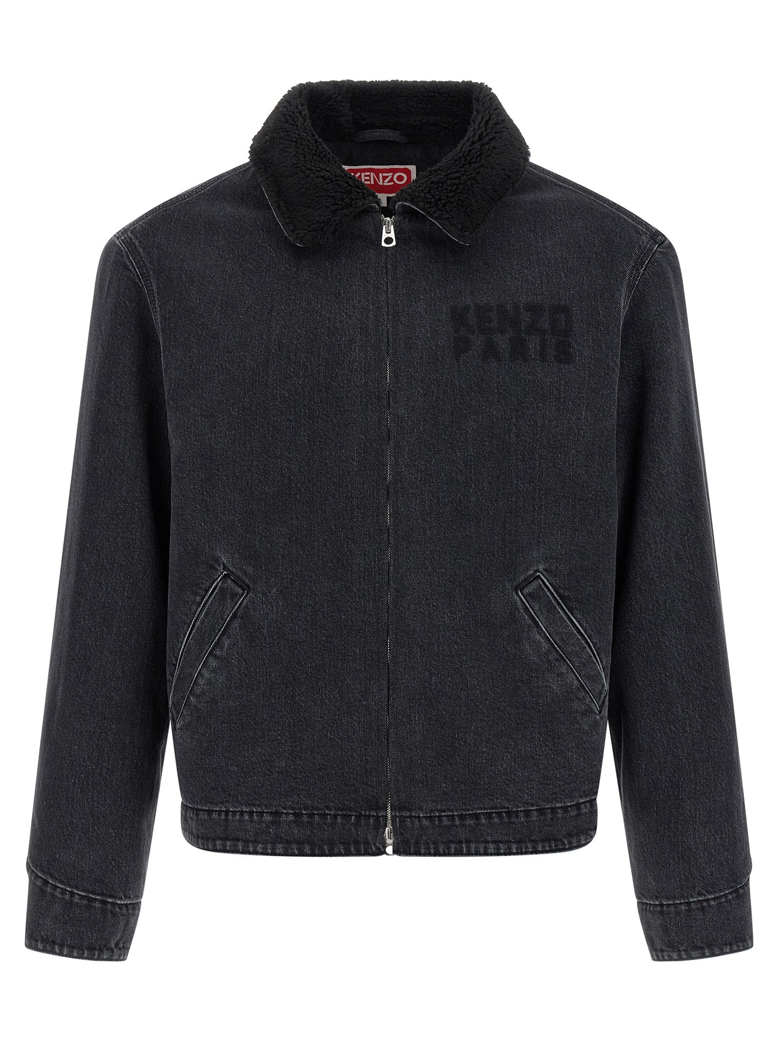 Kenzo Happy Tiger Embroidered Utility Fleece Jacket in Japanese Denim Black