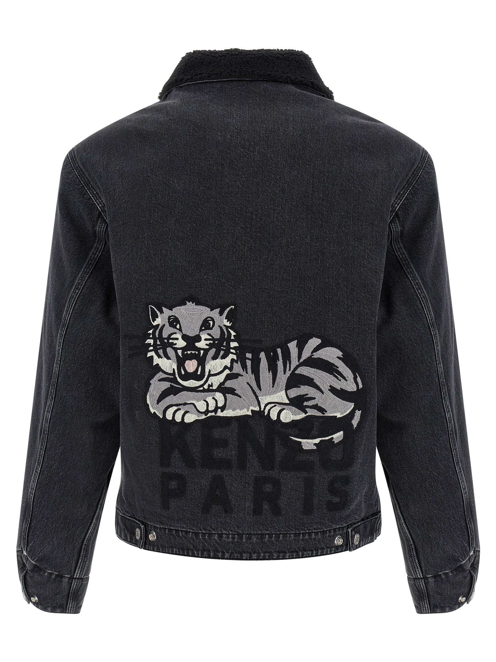 Kenzo Happy Tiger Embroidered Utility Fleece Jacket in Japanese Denim Black-thumbmail-2