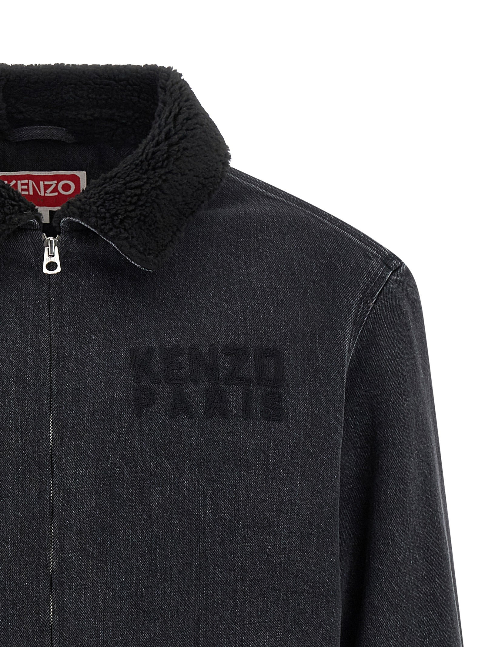 Kenzo Happy Tiger Embroidered Utility Fleece Jacket in Japanese Denim Black-thumbmail-3
