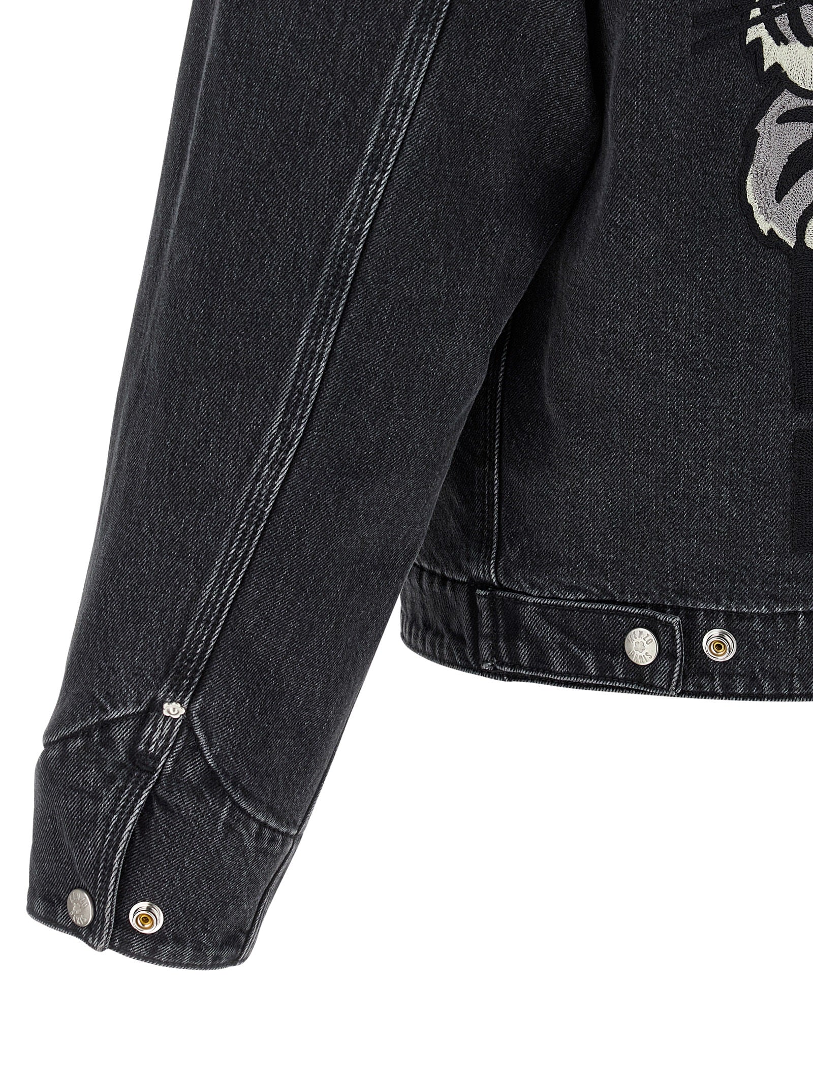 Kenzo Happy Tiger Embroidered Utility Fleece Jacket in Japanese Denim Black-thumbmail-4