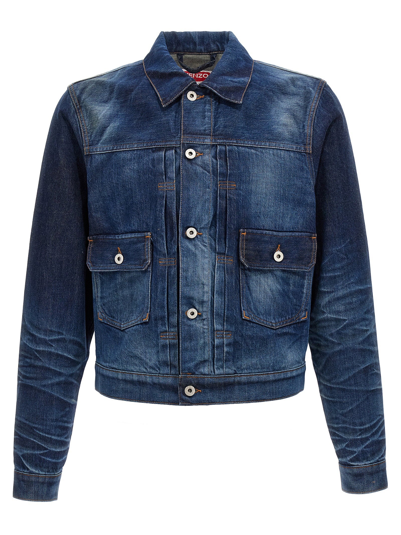 Kenzo Slim Pleated Trucker Jacket Japanse Denim Blauw Jackets Kenzo