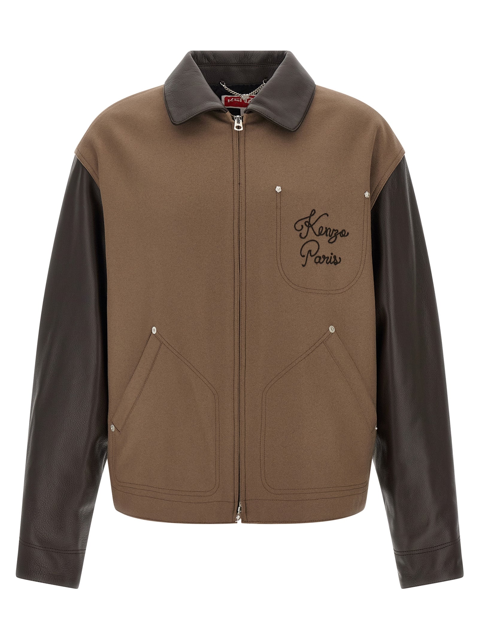 Kenzo KENZO Paris Chainstitch Genderless Blouson in Wool and Leather Brown